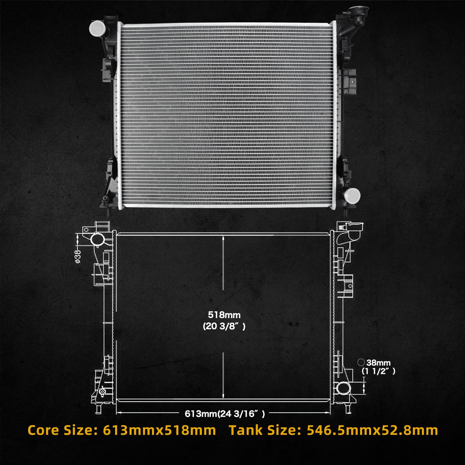 Dwvo Radiator Complete Radiator Compatible With 2008-2020 Dodge Grand Caravan Chrysler Town & Country 3.3L 3.6L 3.8L 4.0L V6 V8