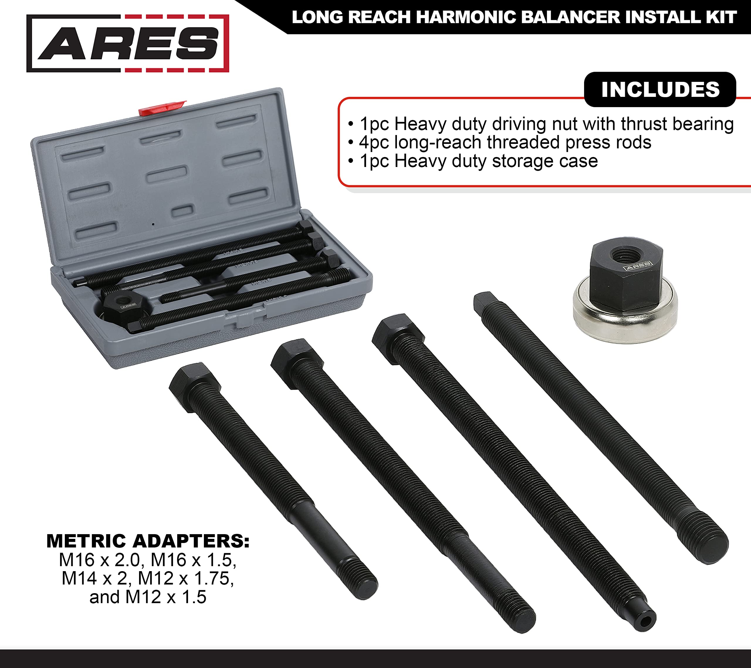 Ares 15087 - Long Reach Harmonic Balancer Install Kit - Install Balancer Pulleys On Domestic And Import Vehicles - Extra Long In