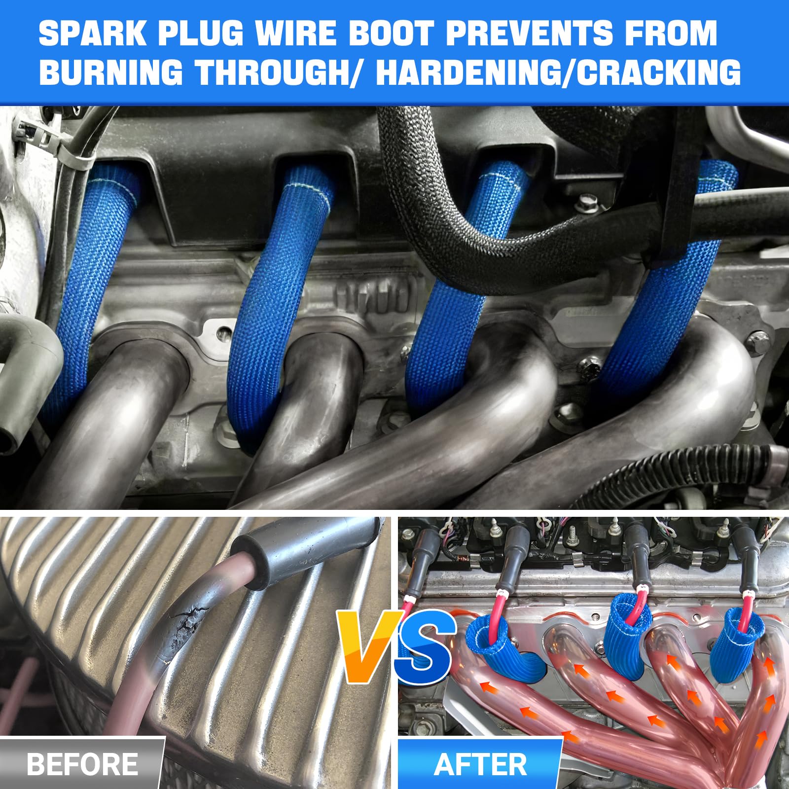 Shinehome Spark Plug Header Boots 2500 Spark Plug Heat Shield Sleeve Wire Cover Wrap For Sbc Bbc 350 454 Ls1/Ls2 8Pcs Spark Plug