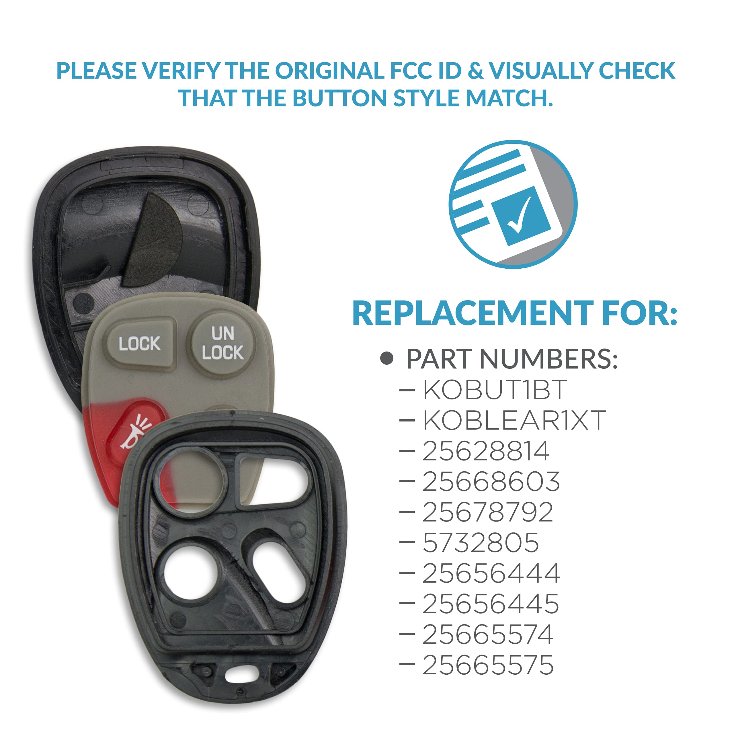 Keyless2Go Replacement For Key Fob Shell Case For Gm Vehicles With Fcc Koblear1Xt, Kobut1Bt - Shell Only