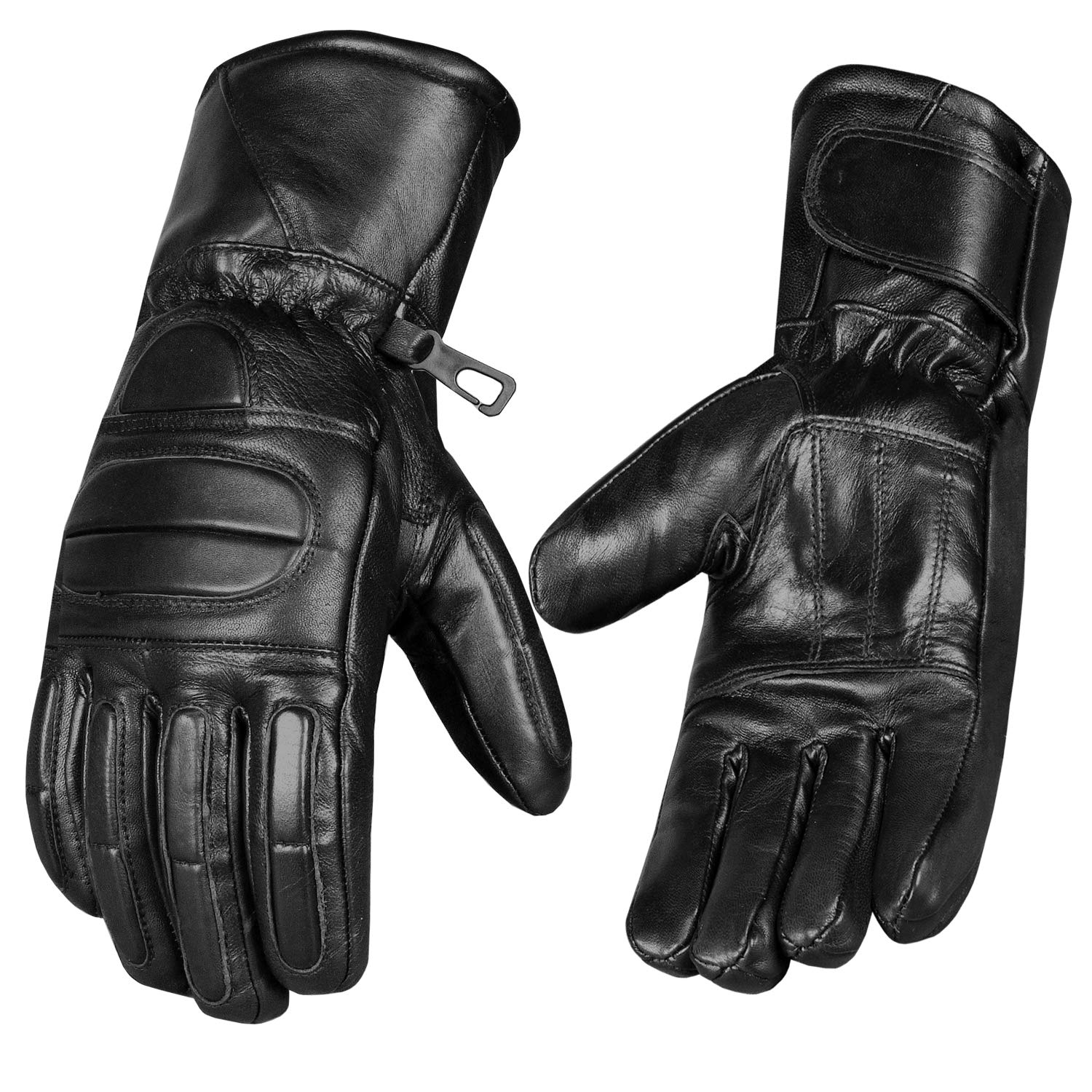 Men’S Winter Gauntlet Motorcycle Gloves, 100% Natural Sheep Leather, Thinsulate Thermal Heated Lining, Full Windproof Cold Weather Water Resistant, Reinforced Warm Biker Driving Glove Black L
