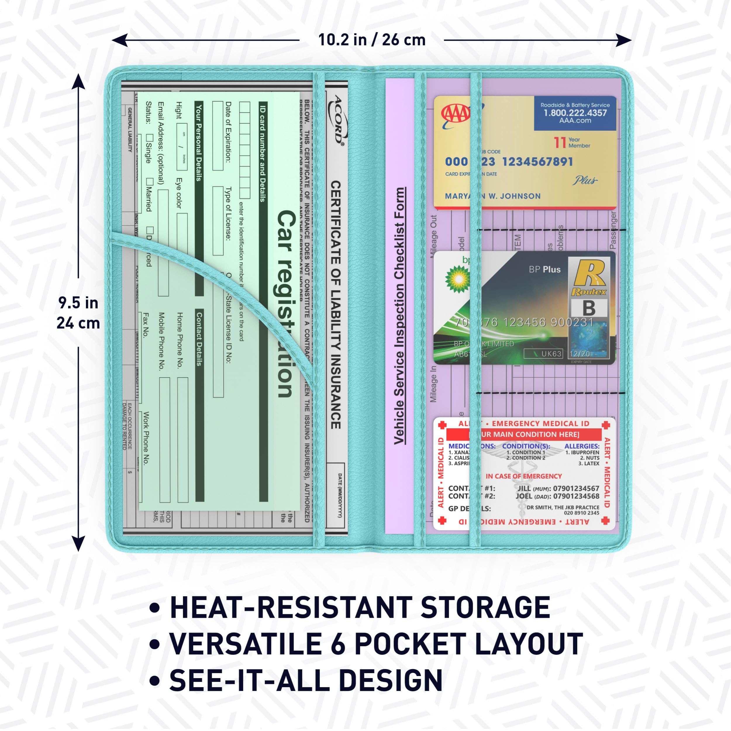 Moto4X Car Registration And Insurance Card Holder, Premium Pu Leather Glove Box Organizer For Licence, Cards & Essential Documen