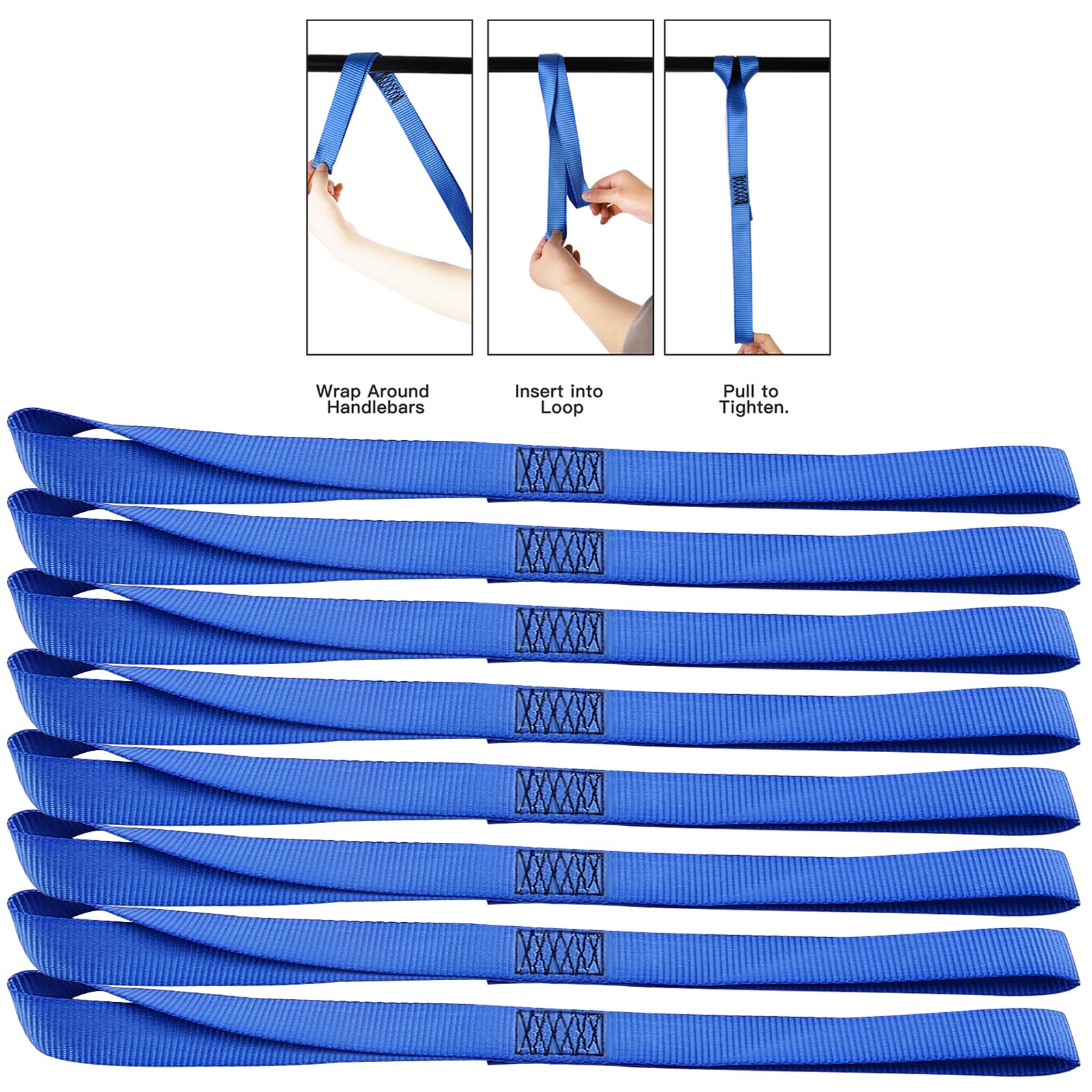 Xstrap Standard Soft Loop Tie-Down Straps - 8Pk 1-1/16 X 18 Inches - 3600Lb Breaking Strength, Loops For Securing Trailering Of Bikes, Atv, Utv, Motorcycles, Scooters, Dirt Bikes, Lawn Equipment, Blue