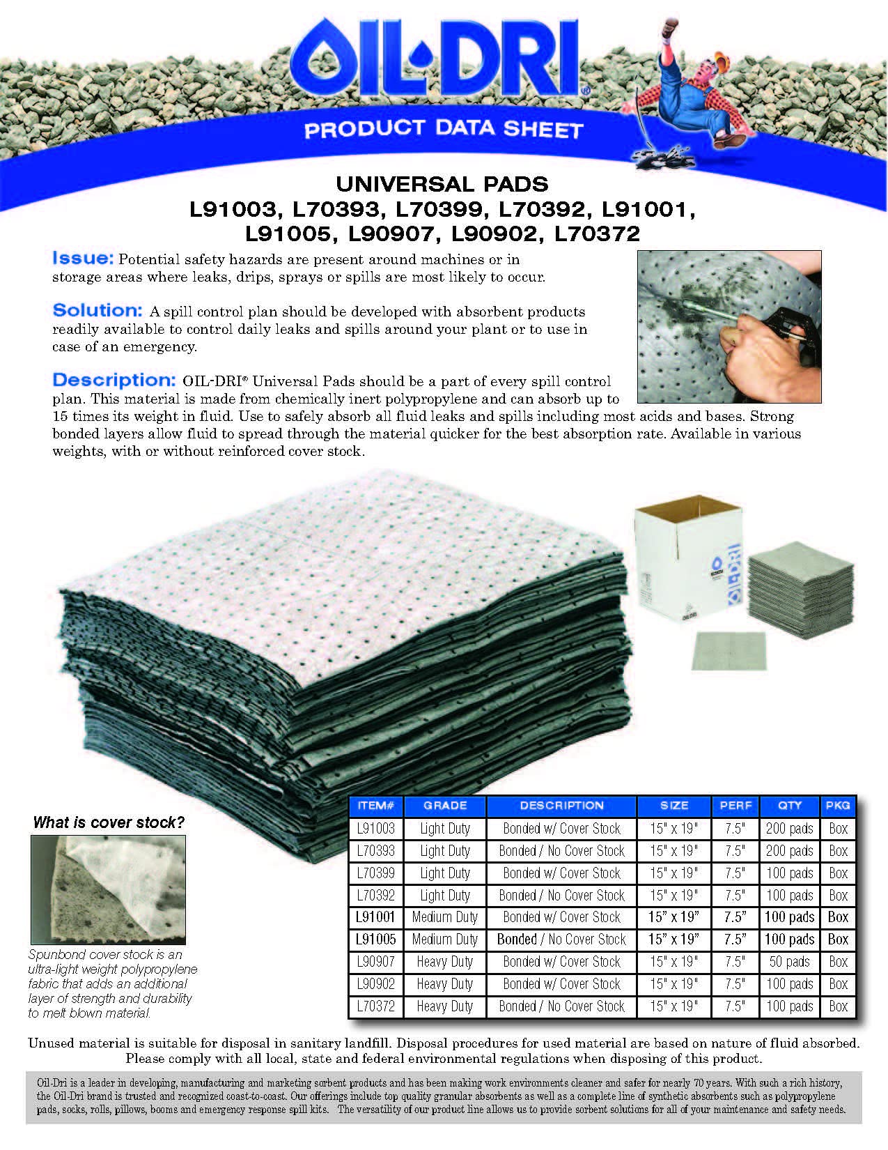 Oil-Dri L90902 15' W X 19' L Universal Heavy Weight Bonded Perforated Pads (100 Mats/Box)