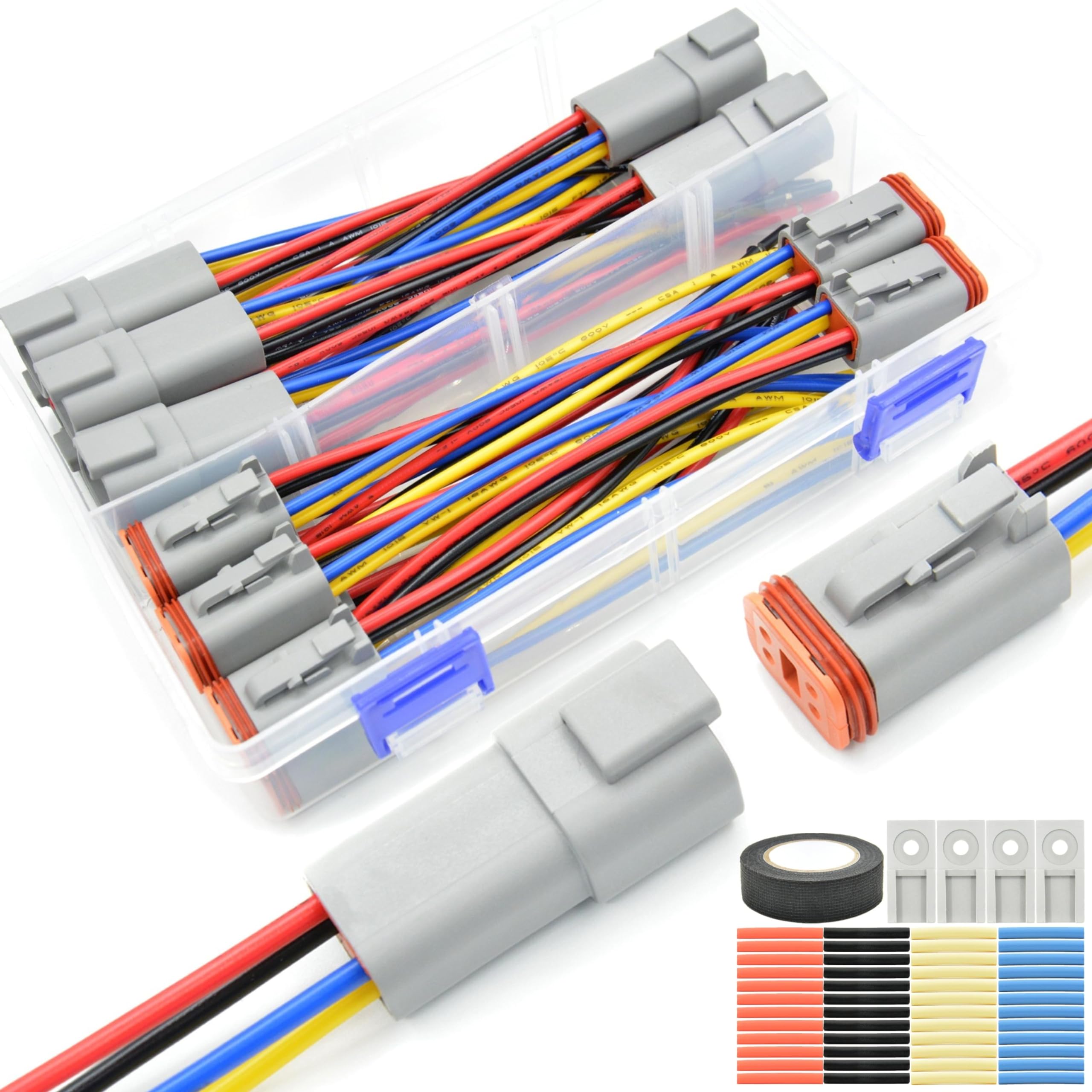 ALFOCI 8 Set 4 Pin Deutsch Wire Connector Kit with Waterproof Heat Shrink Tubing for Car, Truck, Boat, 8 Kits (C- 4Pin Wiring 8P
