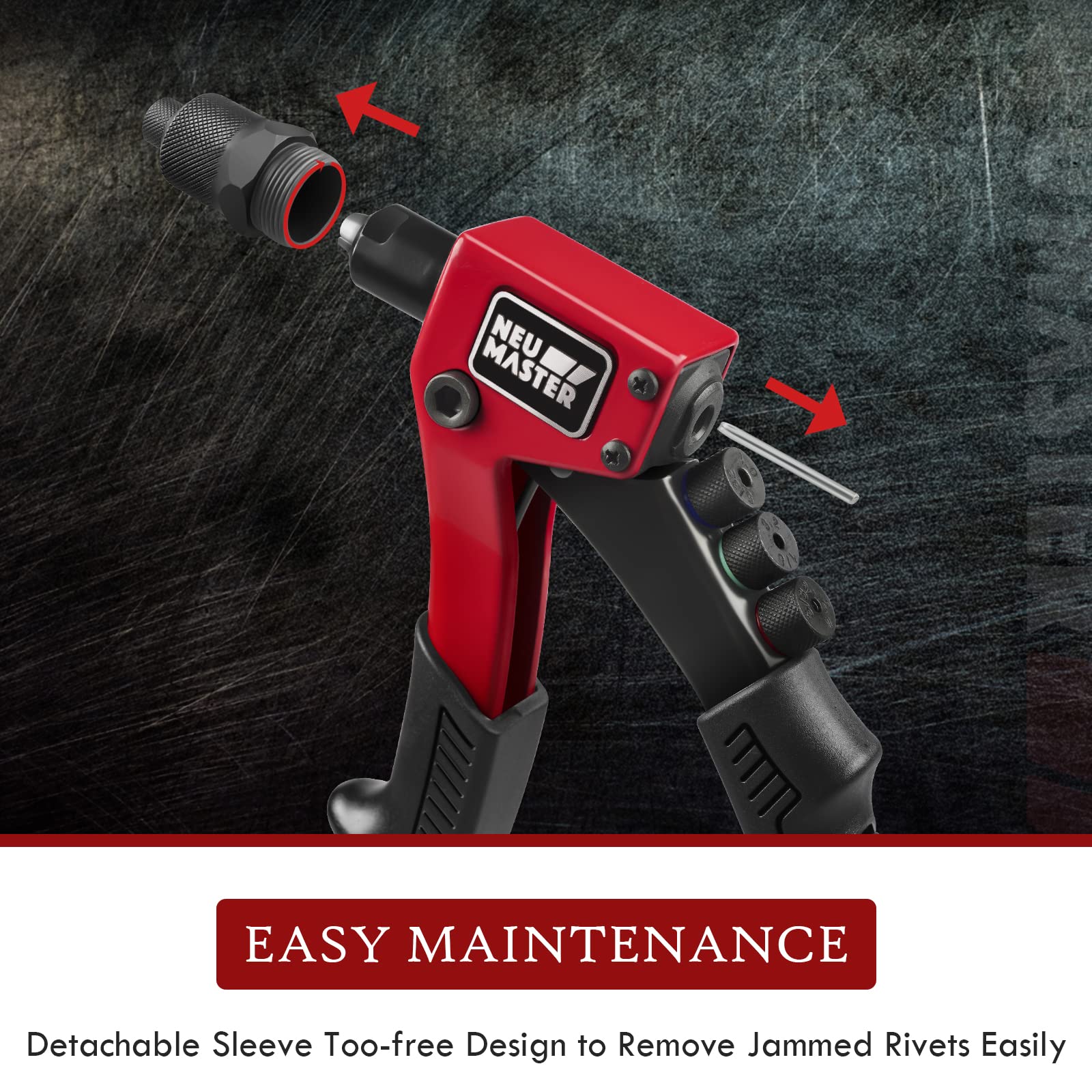 Neu Master Rivet Gun With 200Pcs Rivets, Manual Rivet Gun Kit With 4 Tool-Free Interchangeable Rivet Heads, Bmc Case, Heavy Duty Single Hand Riveter For Plastic, Metal, Leather