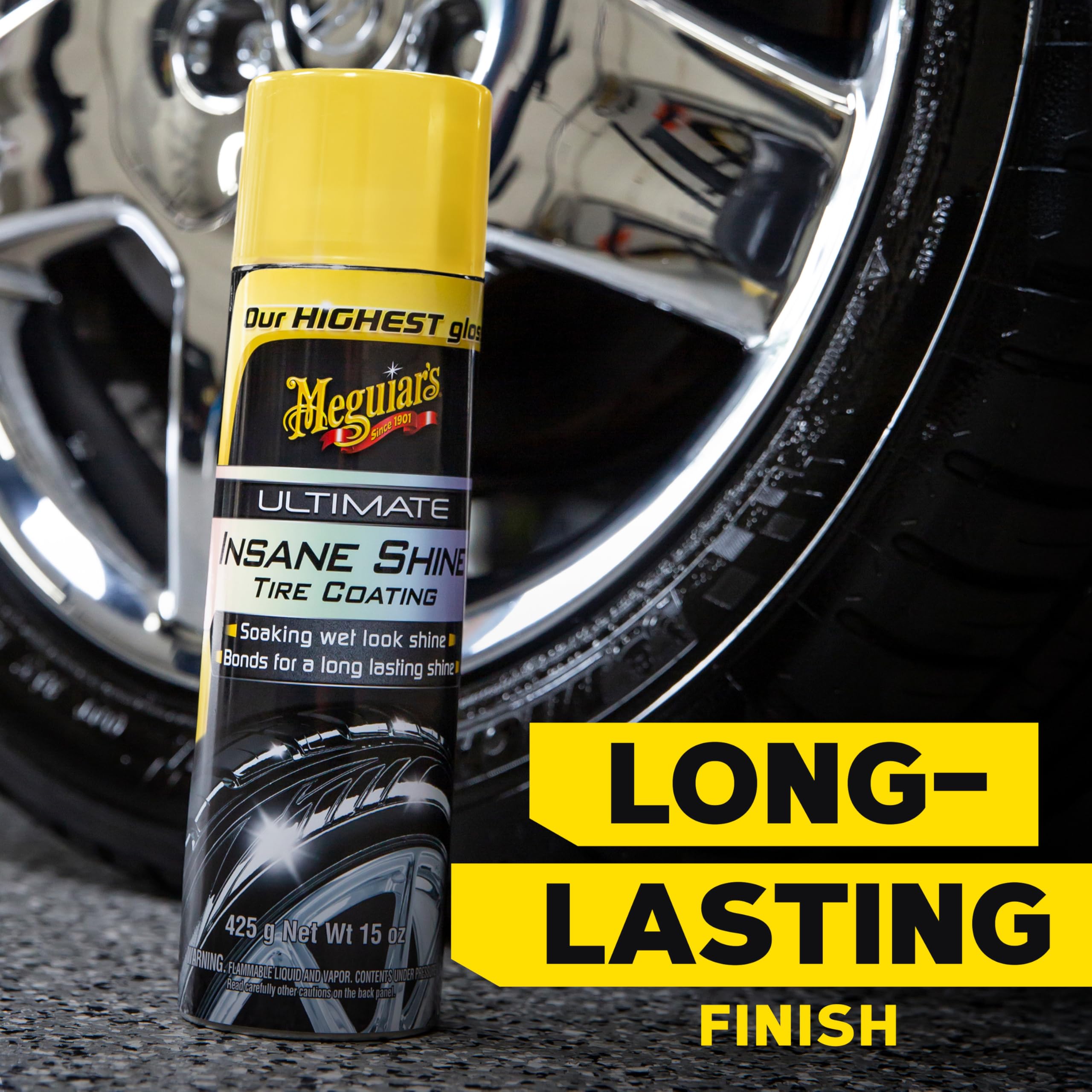 Meguiar's Ultimate Insane Shine Tire Coating - Premium Tire Dressing that Delivers a Lasting High Gloss Wet Look that's Easy to