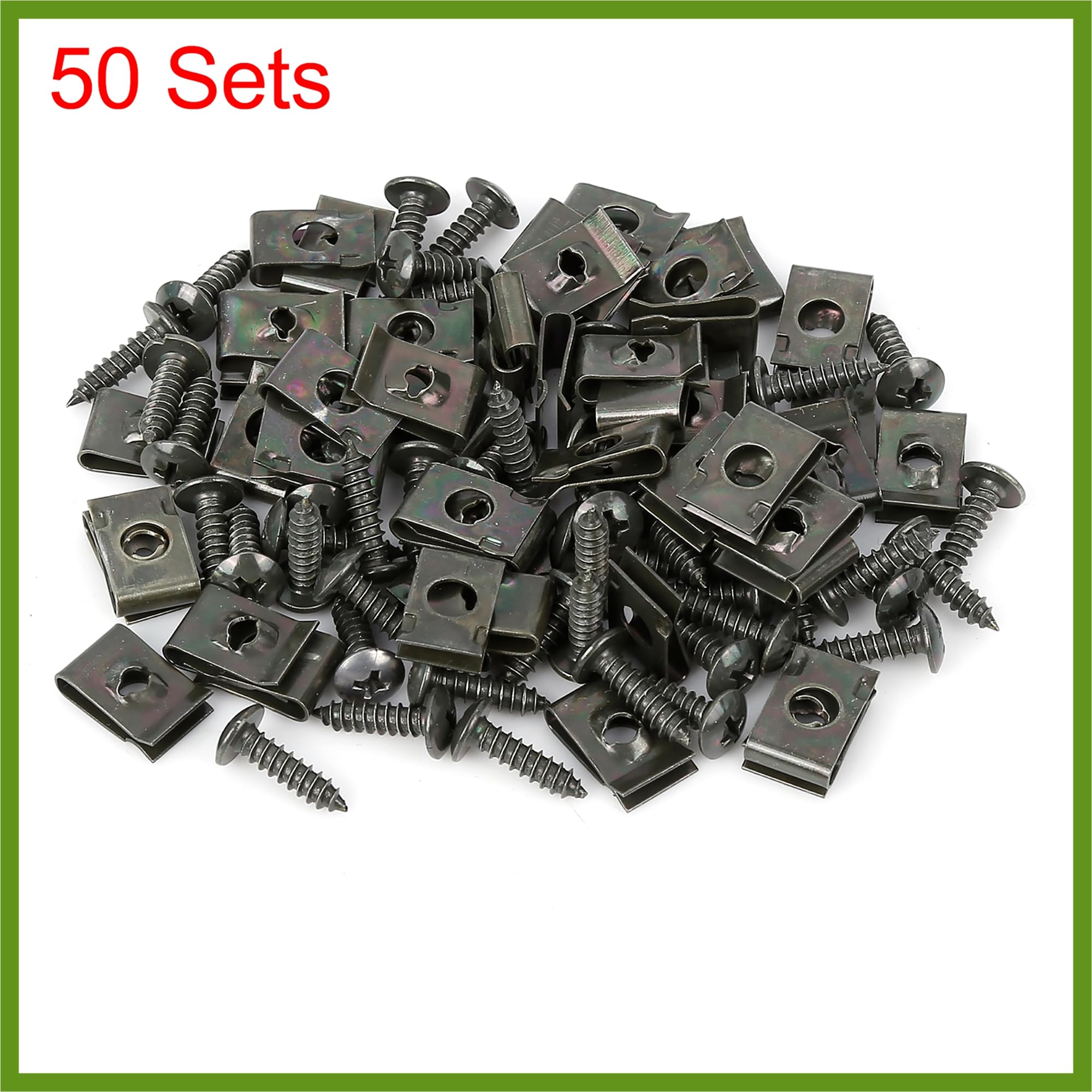 HOPESPANNER 50 Sets 4.2x16mm U Clip Screw Assortment Car Clips Fasteners with Screws for Bumper Dash Door Panel Interior Army Gr