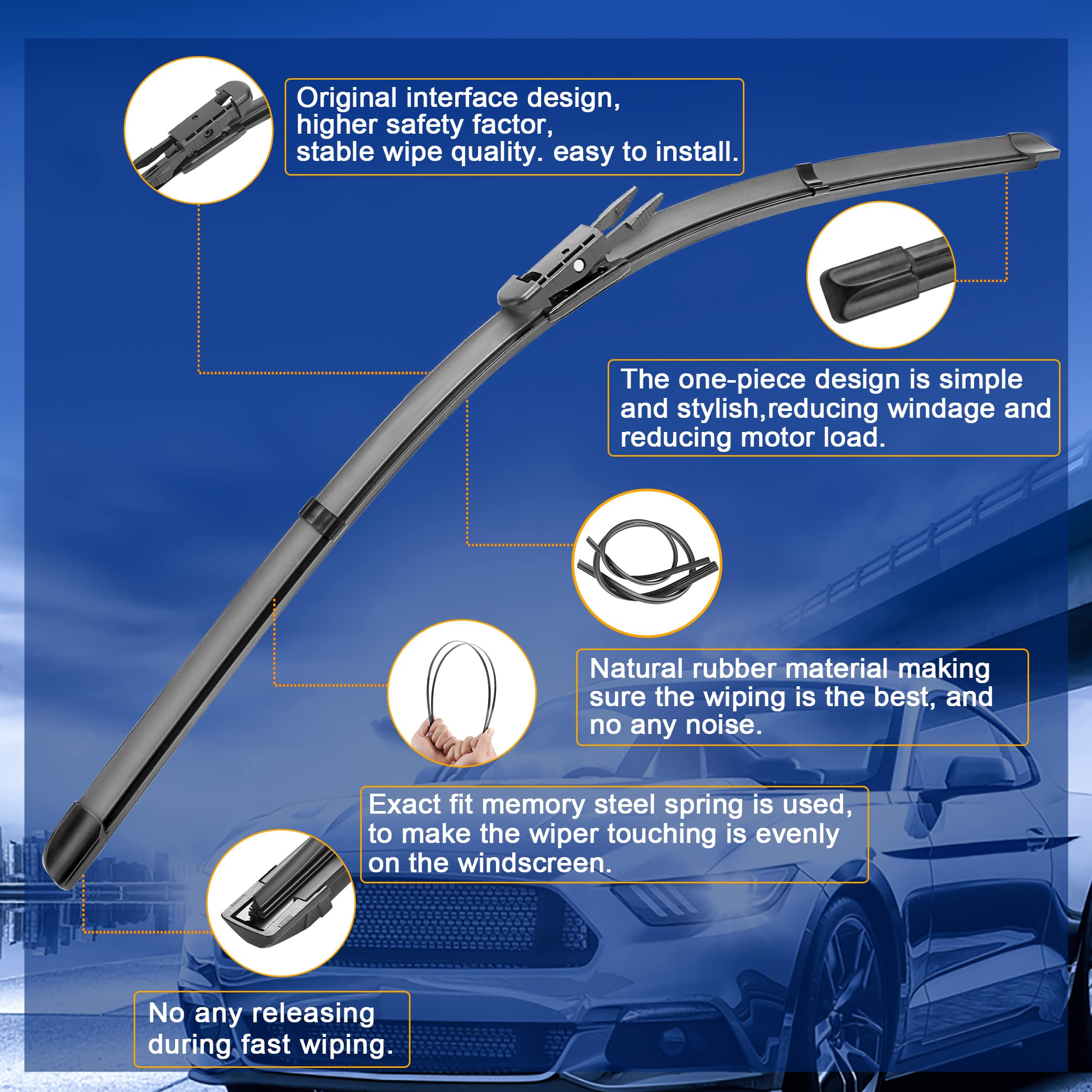 Raintok Windshield Wiper Blade Set Replacement For 2011-2022 Ford Explorer And Rear Windshield Wiper Blade-26'/22'/11' (Set Of 3) Pinch Tab
