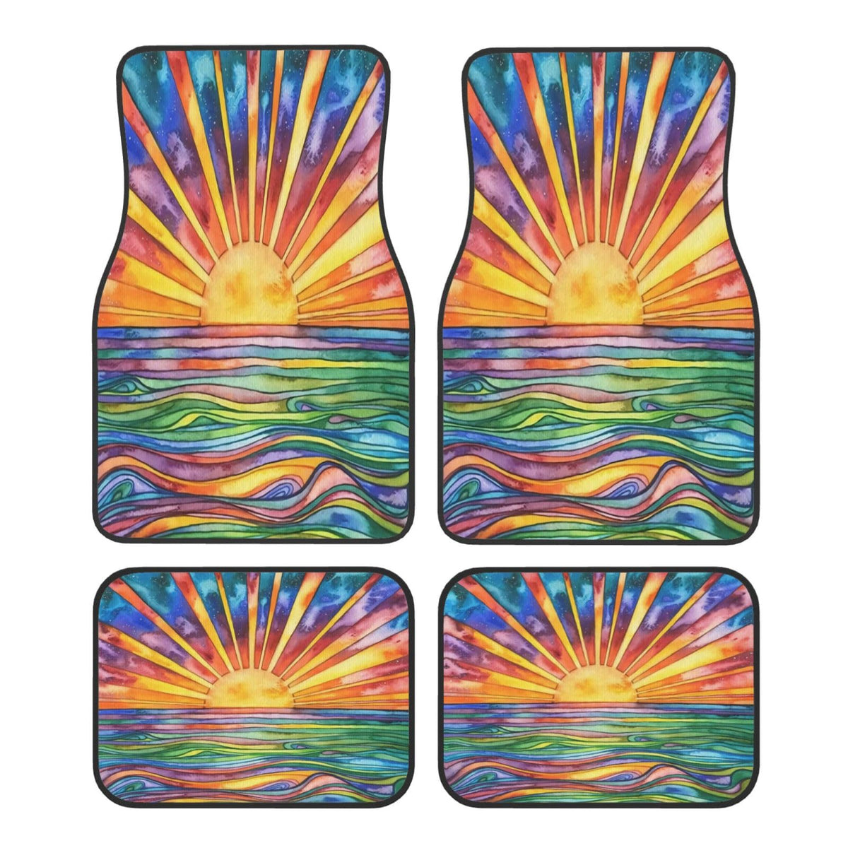 Car Floor Mats,Vehicle Front Rear Carpets Mats Universal Car Rugs,Car Accessories for Truck,Abstract Sunset