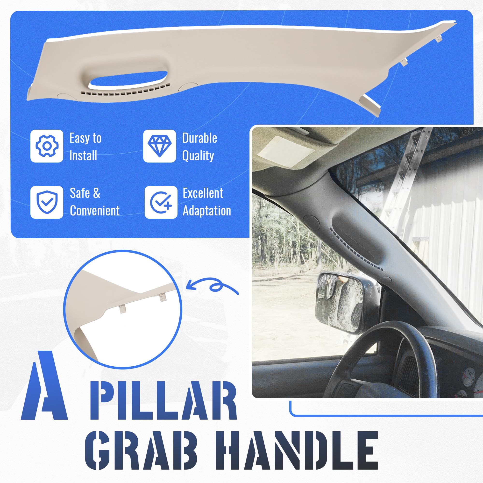 Hecasa Front Left & Right A Pillar Grab Handle Molding Trim Compatible With 2002-2010 Dodge Ram 1500 2500 3500 Pickup Truck (You