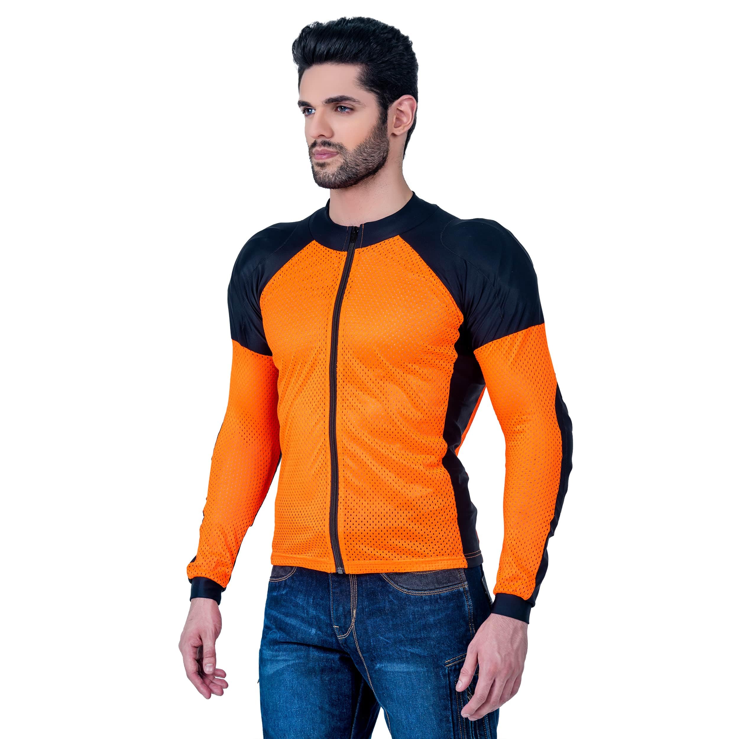 Wicked Stock Men'S Orange Xxl Motorcycle Protective Mesh Shirt With Ce Level 2 Armor