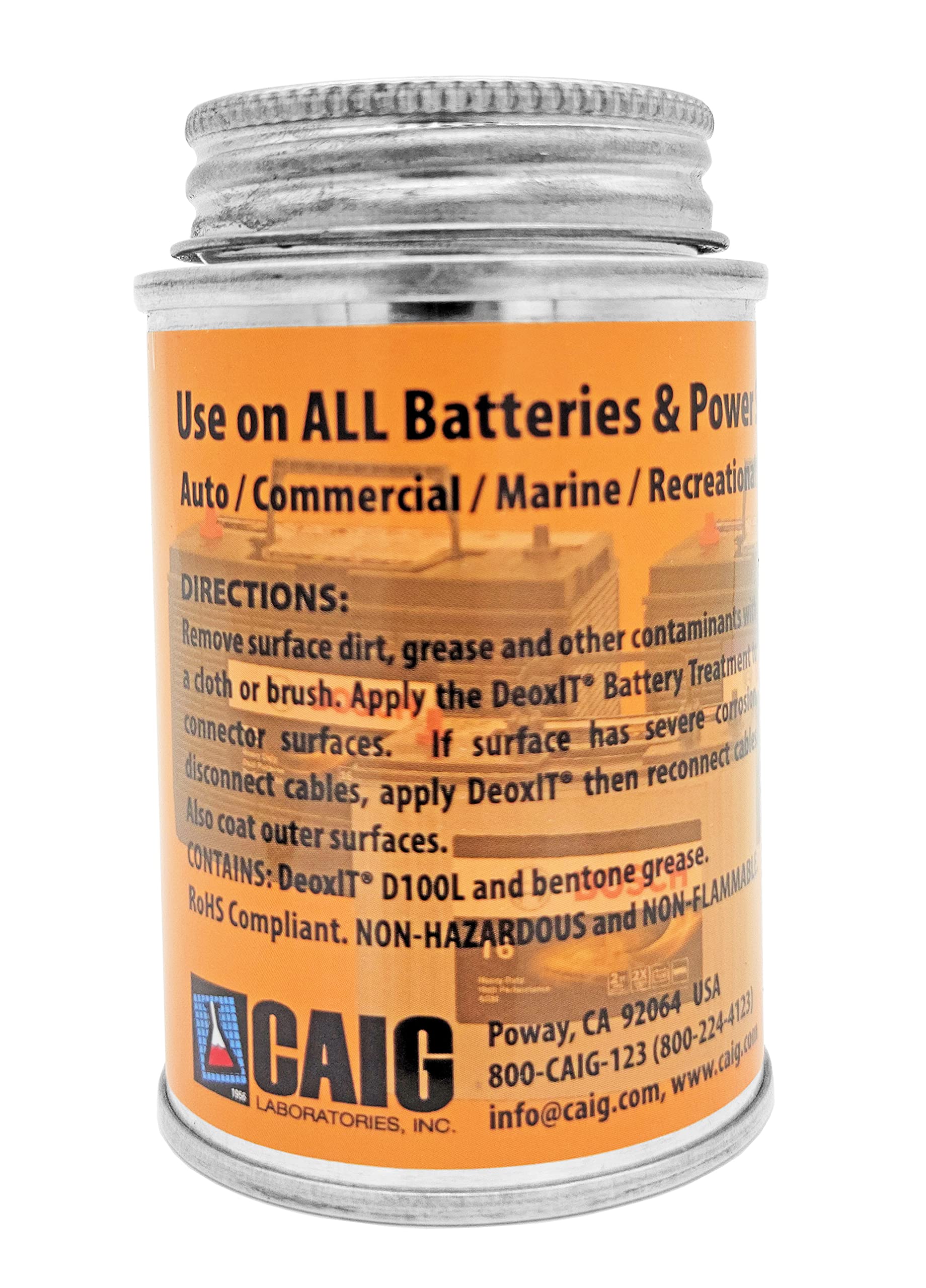 Caig DeoxIT Battery Cleaner & Protectant with Brush Lid, 4 oz brush can, 2-Pack