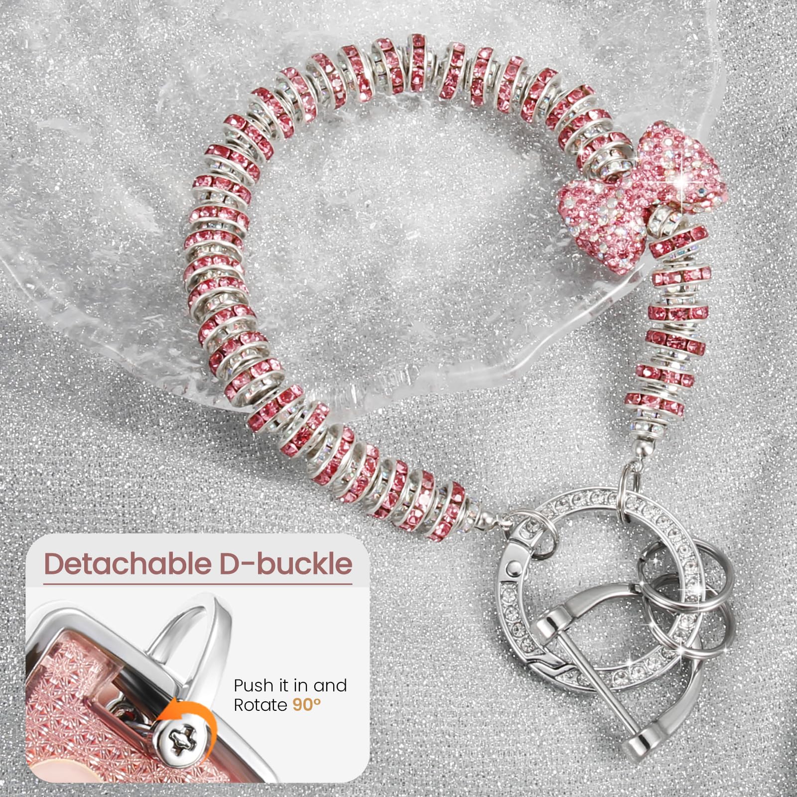 Ctrinews For Cadillac Key Fob Cover With Fashionable Zirconia Wristlet Keychain,Enchanting Diamond Patterns Soft Case For Escala