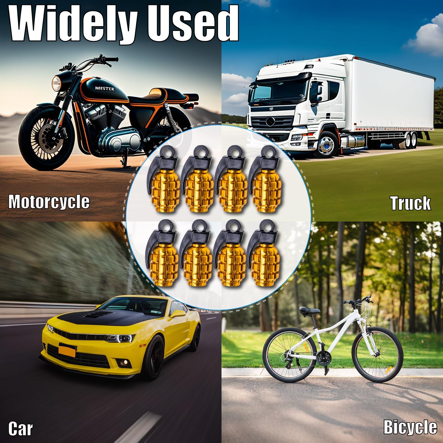 Meajoo 8Pcs Tire Valve Stem Caps, Stainless Steel Tire Valve Caps Wheel Valve Caps For Cars, Trucks, Suv, Motorcycles, Bike And