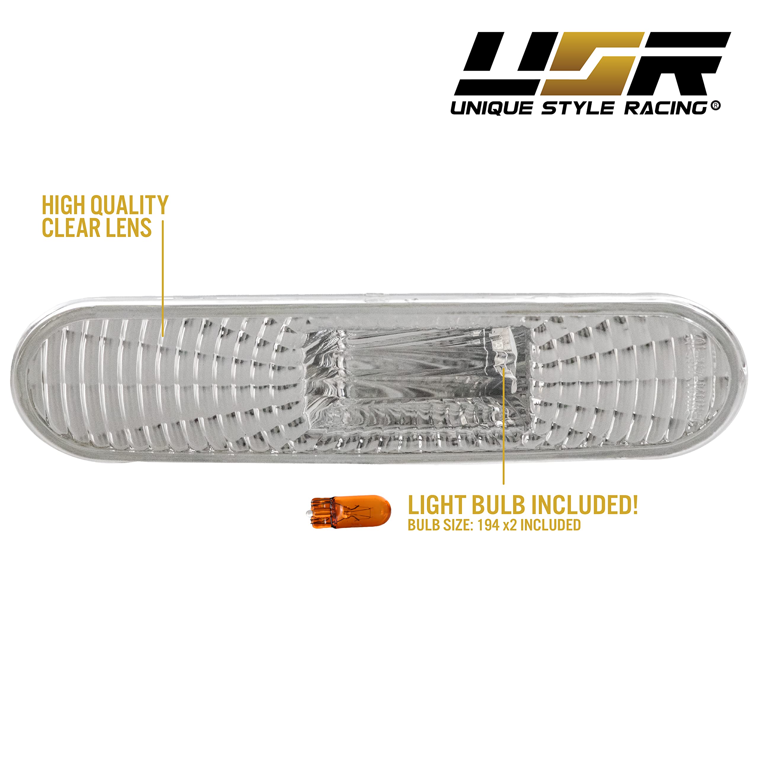 Usr Depo 02-05 Civic 3D Side Marker Lights - Bumper Sidemarkers Lamps Set (Left + Right) Compatible With 2002-2005 Honda Civic Si Ep Ep3 3 Doors Hatchback (Clear Lens 2 Pieces Front Or Rear)