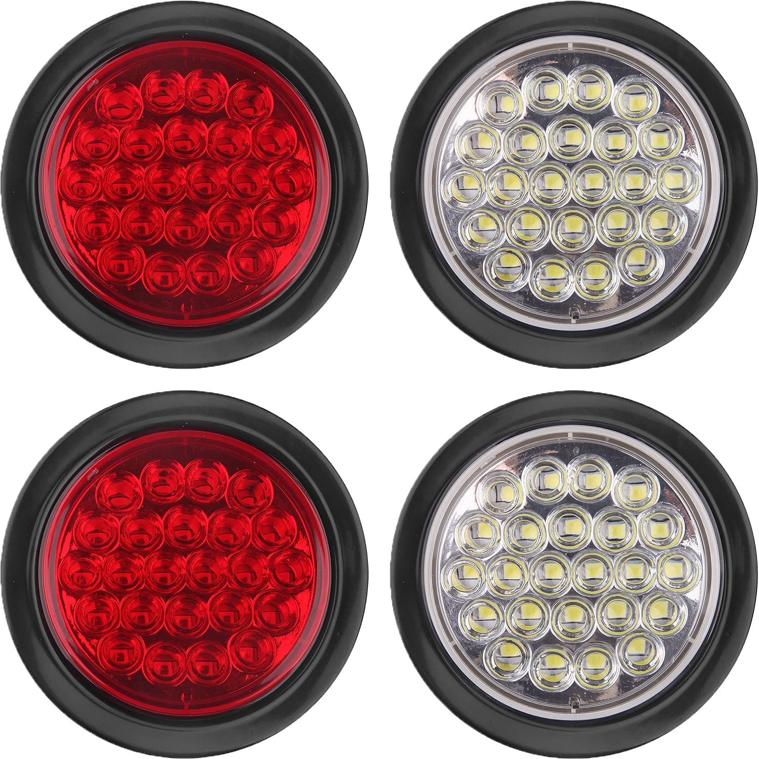 4Pcs 4 Inch Round Led Stop Turn Tail Brake Backup Reverse Lights 24 LED Waterproof 4 Inch Round LED Trailer Tail Lights for Truc