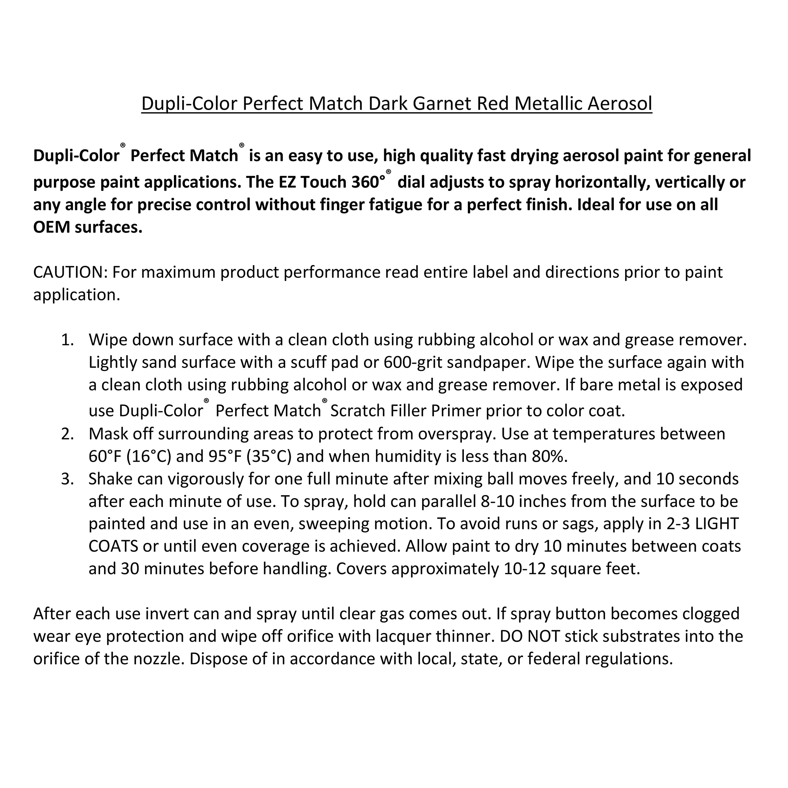 Dupli-Color Ebgm05327 Perfect Match Automotive Spray Paint – General Motors Dark Garnet Red Metallic, 76 Wa9154 – 8 Oz. Aerosol Can