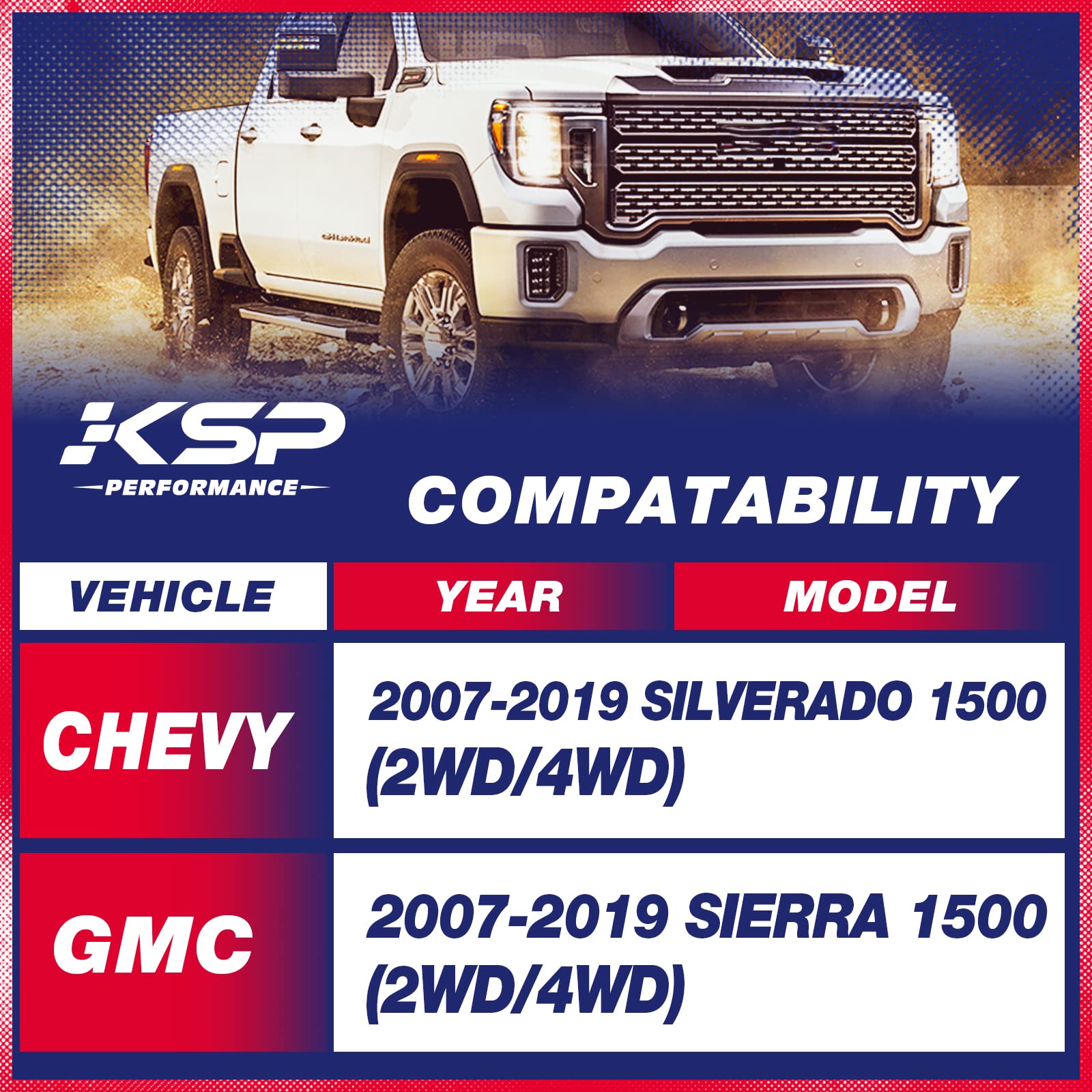 KSP 3'' Front Leveling Kits for Silverado 1500 2WD/4WD 2007-2019, Sierra 2WD/4WD 2007-2019, 3 Inch Suspension Strut Spacers Lift