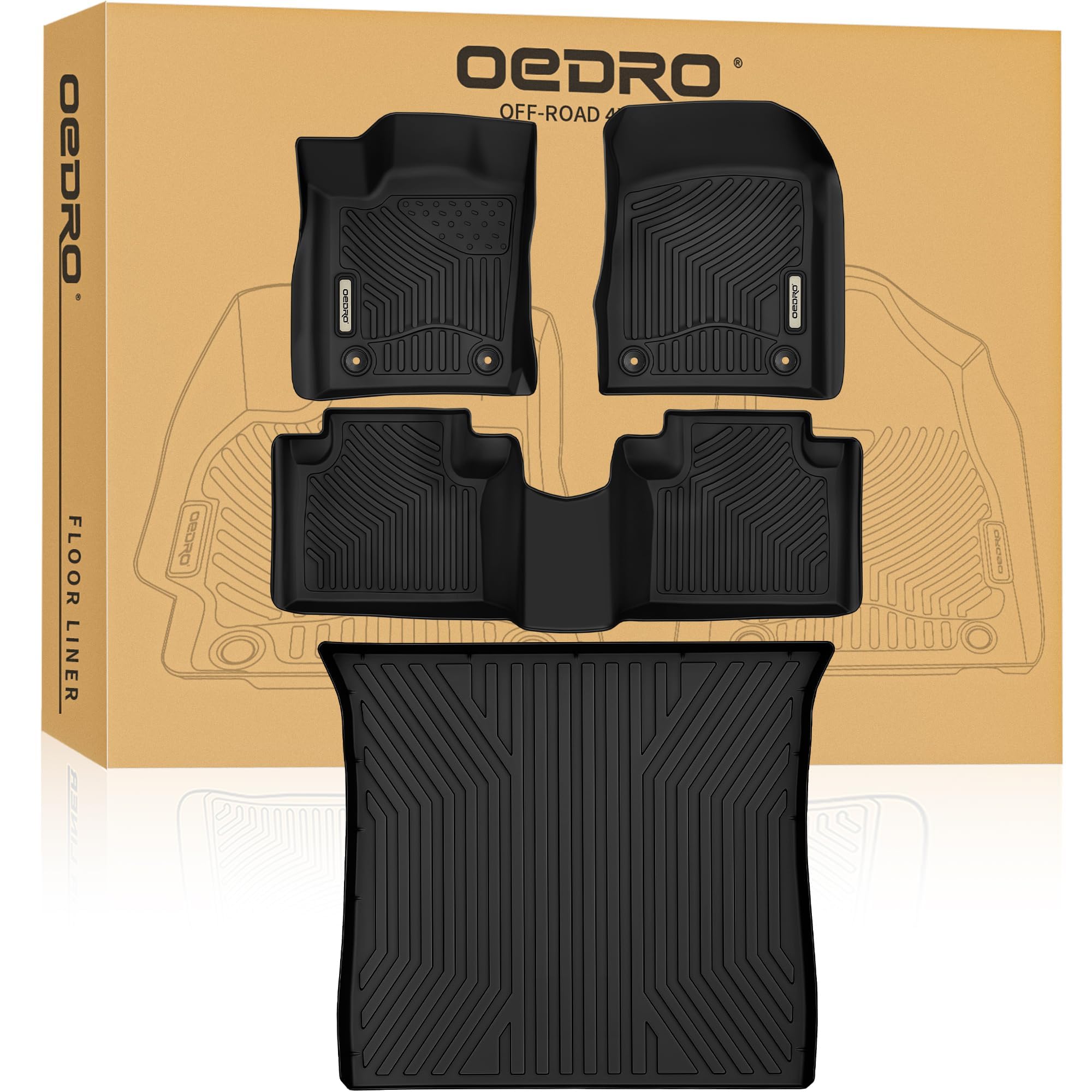 Oedro Floor Mats Set Fits For 2016-2021 Jeep Grand Cherokee / 2022 Jeep Grand Cherokee Wk, Custom Fit Black Tpe All Weather Fron