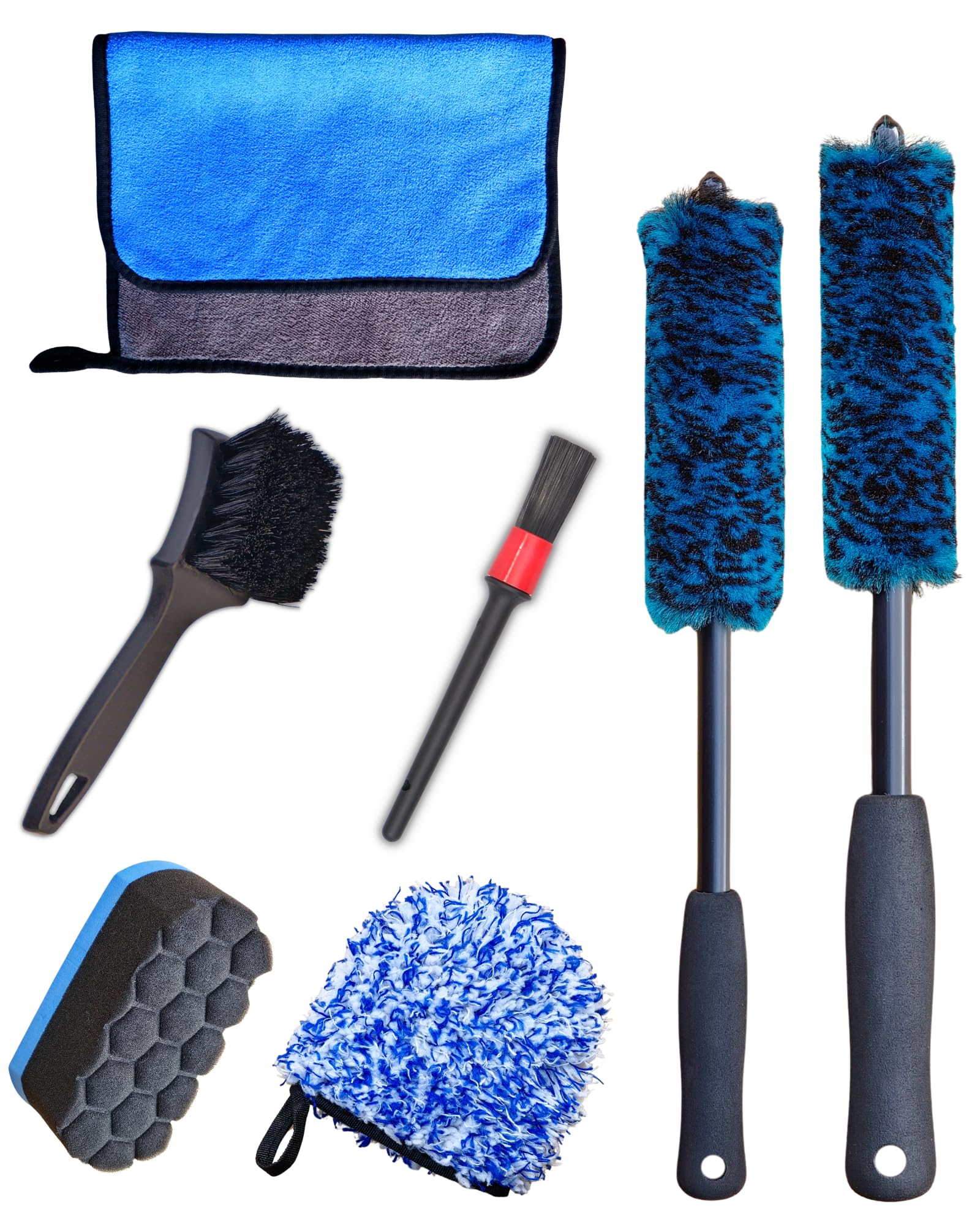 Oesee 7Pcs Car Wheel Rims Detail Cleaning Pro Wash Kit, Wheel Wash Mitt, Tire Brush, 2Pcs Soft Woolies Wheels Brush, Detailing B
