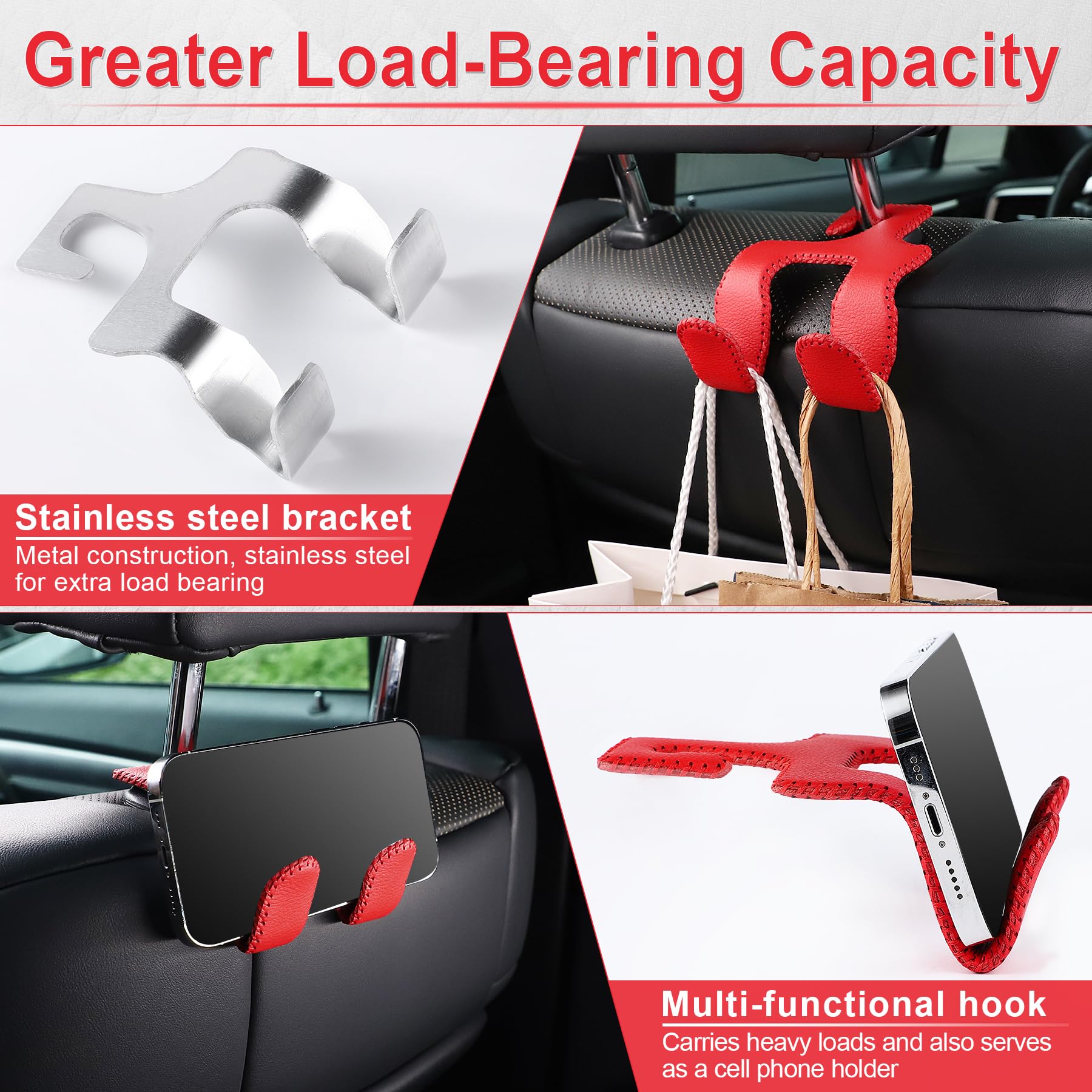 Livtee Upgraded Superior Leather Car Seat Back Headrest Hook, 2 In 1 Auto Seat Hook Hangers Holder Organization Interior Accesso