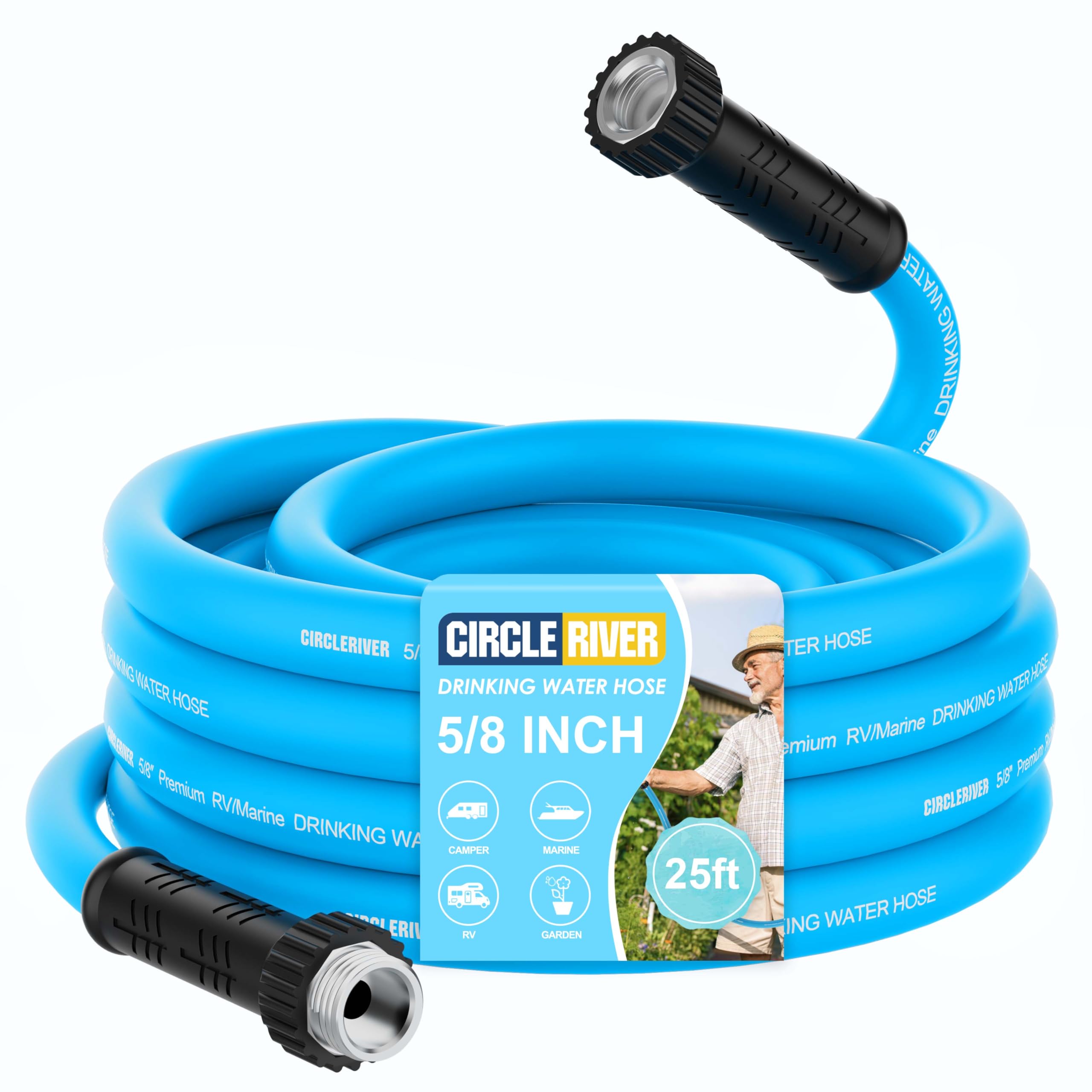 CircleRiver RV Water Hose 25FT, 5/8'' Premium RV Drinking Water Hose for RV, Camping, Marine, Trailer and Truck, BPA Free, Anti-