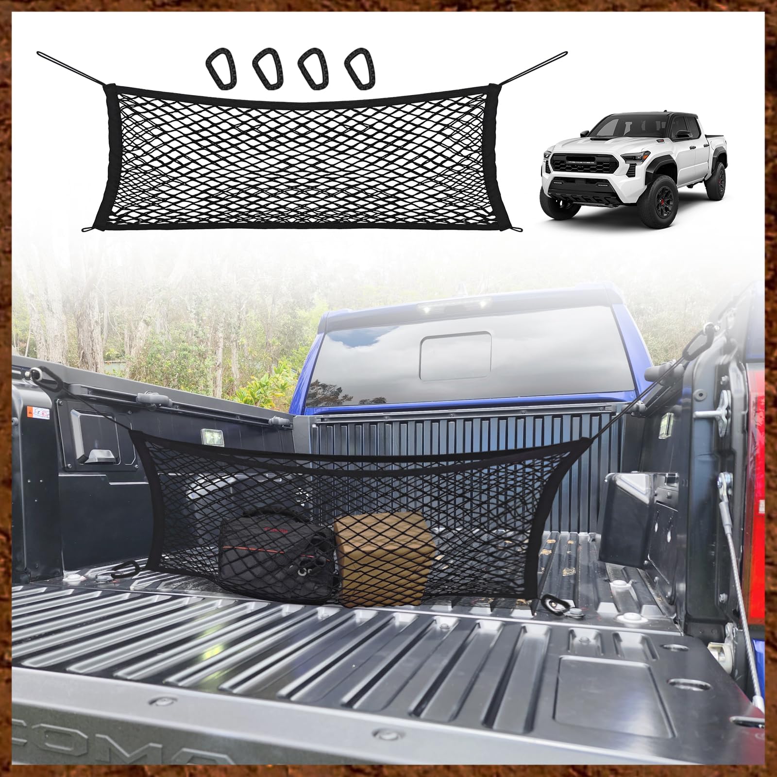Muslogy Truck Bed Cargo Net Envelope Style Compatible With 2024 2025 Toyota Tacoma Accessories Elastic Mesh Bed Net Stretchable