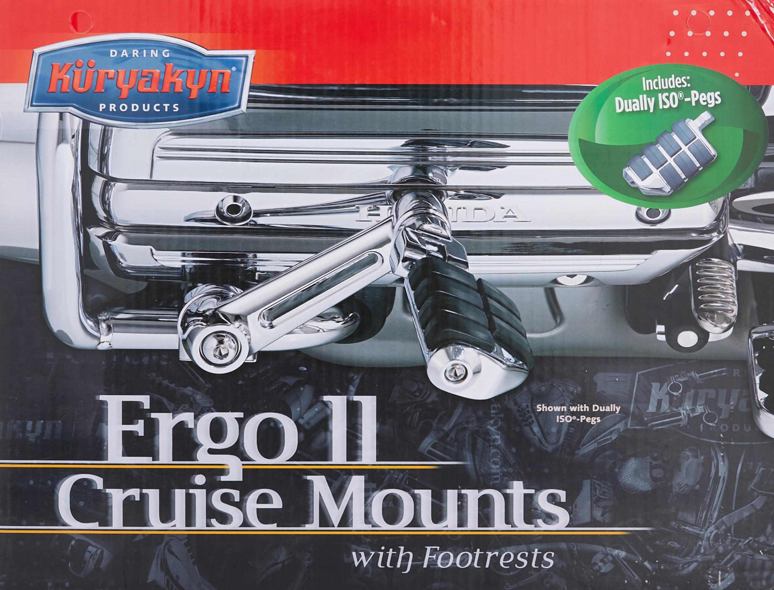 Kuryakyn 4056 Motorcycle Foot Controls: Ergo II Cruise Mounts with Dually ISO Pegs and 6'' Arms for Honda Gold Wing, Valkyrie Mo