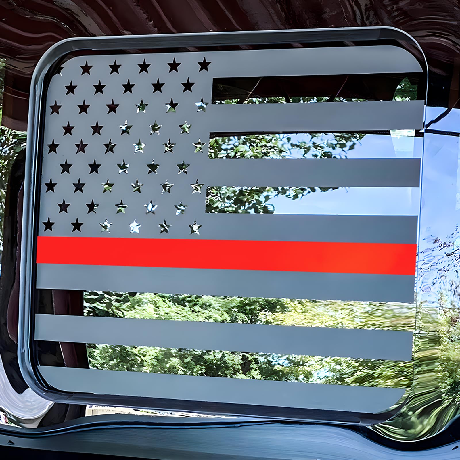 Fits Ford F150 F250 F350 2015-2015 Rear Middle Back Sliding Window American US Flag Vinyl Decal Matte Black Exterior Accessories