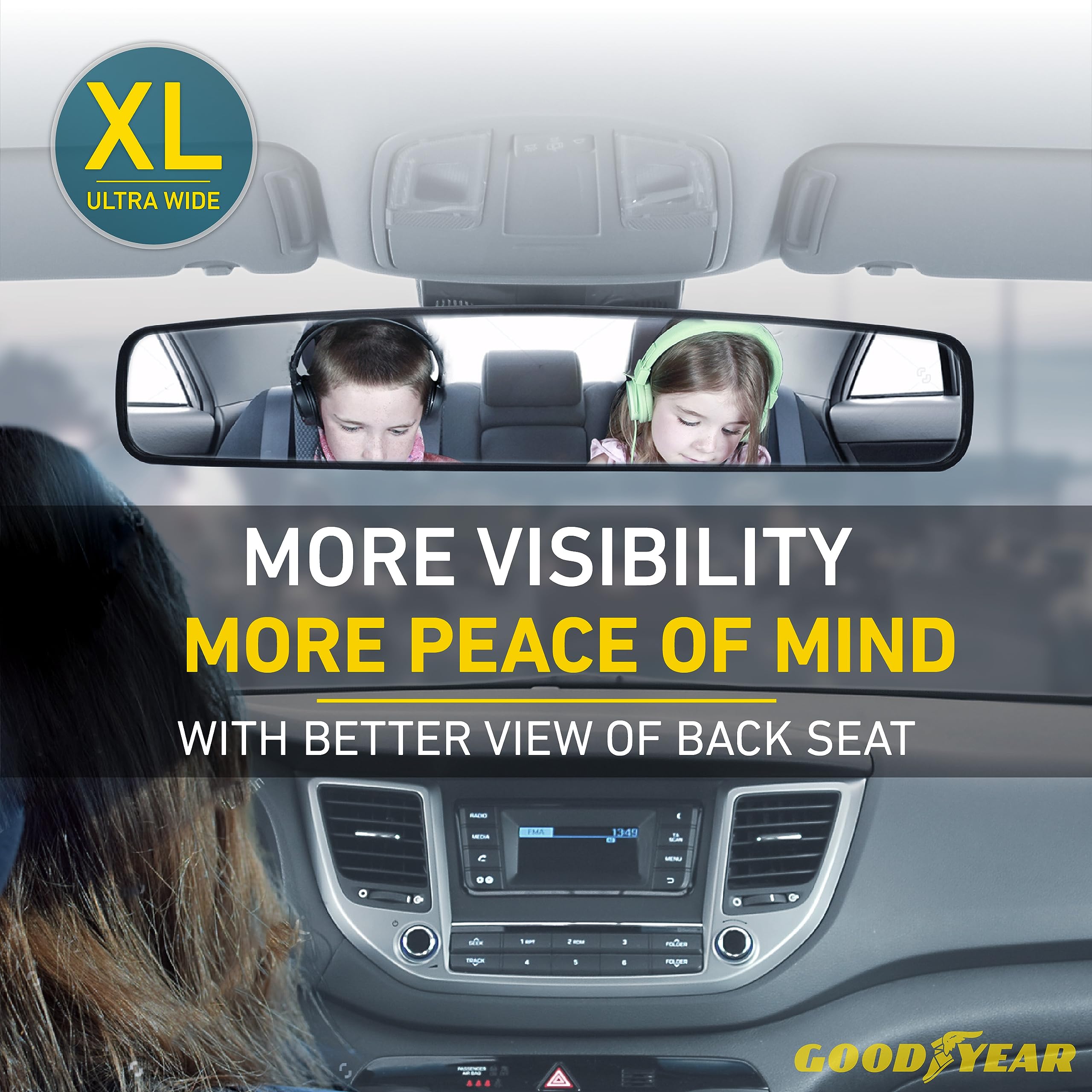 GOODYEAR [SUPER LARGE] 17    Panoramic Rear View Mirror for Cars/SUVs, [PROMOTES SAFETY] Helps with PARALLEL PARKING, Fits ALL V