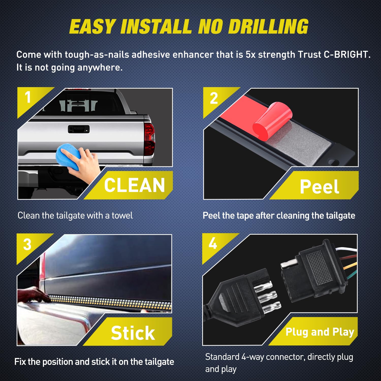 Nilight Truck Tailgate Light Bar 56'' Aluminum Frame Triple Row 576 Led Strip With Red Running Brake Amber Sequential Turn Signa