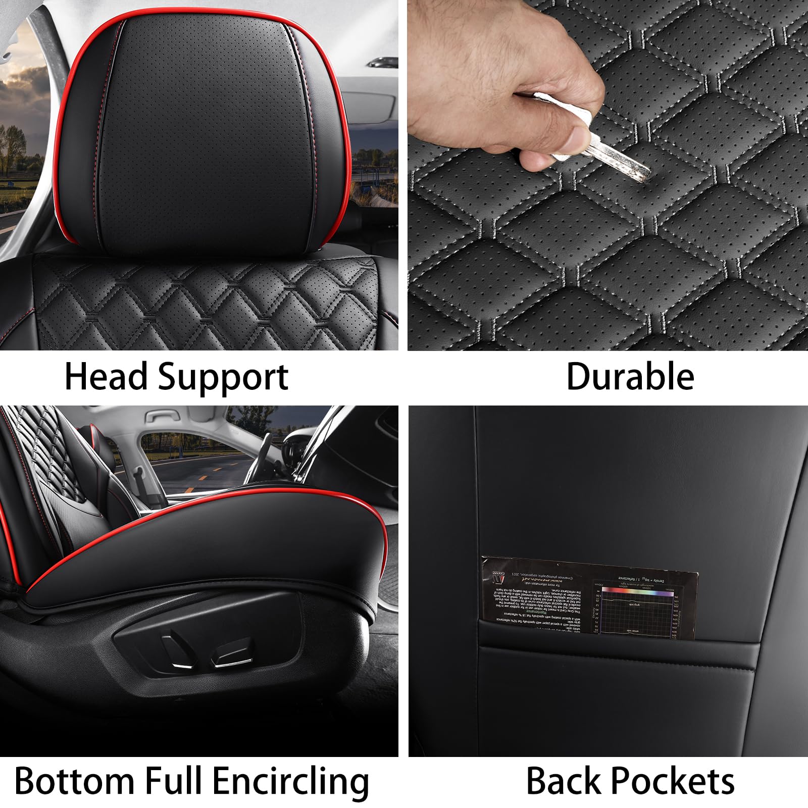 Sxikin Car Seat Covers Full Set, Luxury Faux Leather Car Seat Covers Waterproof Non-Slip Seat Protector Universal Fit For Most C