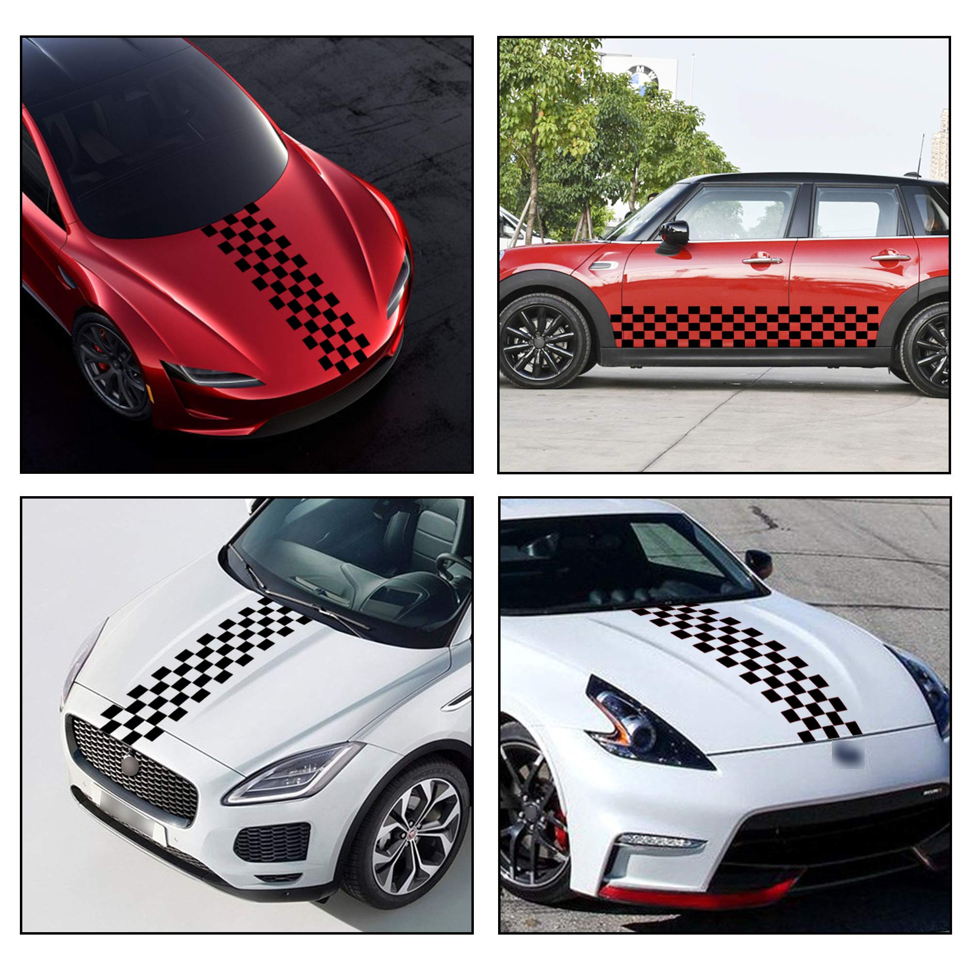 Tomall 49.8'X 9.2' Hood Stripe Sticker For Car Auto Racing Body Side Stripe Decal For Car Skirt Roof Hood Bumper Stripe Decal Vinyl Modified Stripe Decal Decoration For Car Hood (Black)