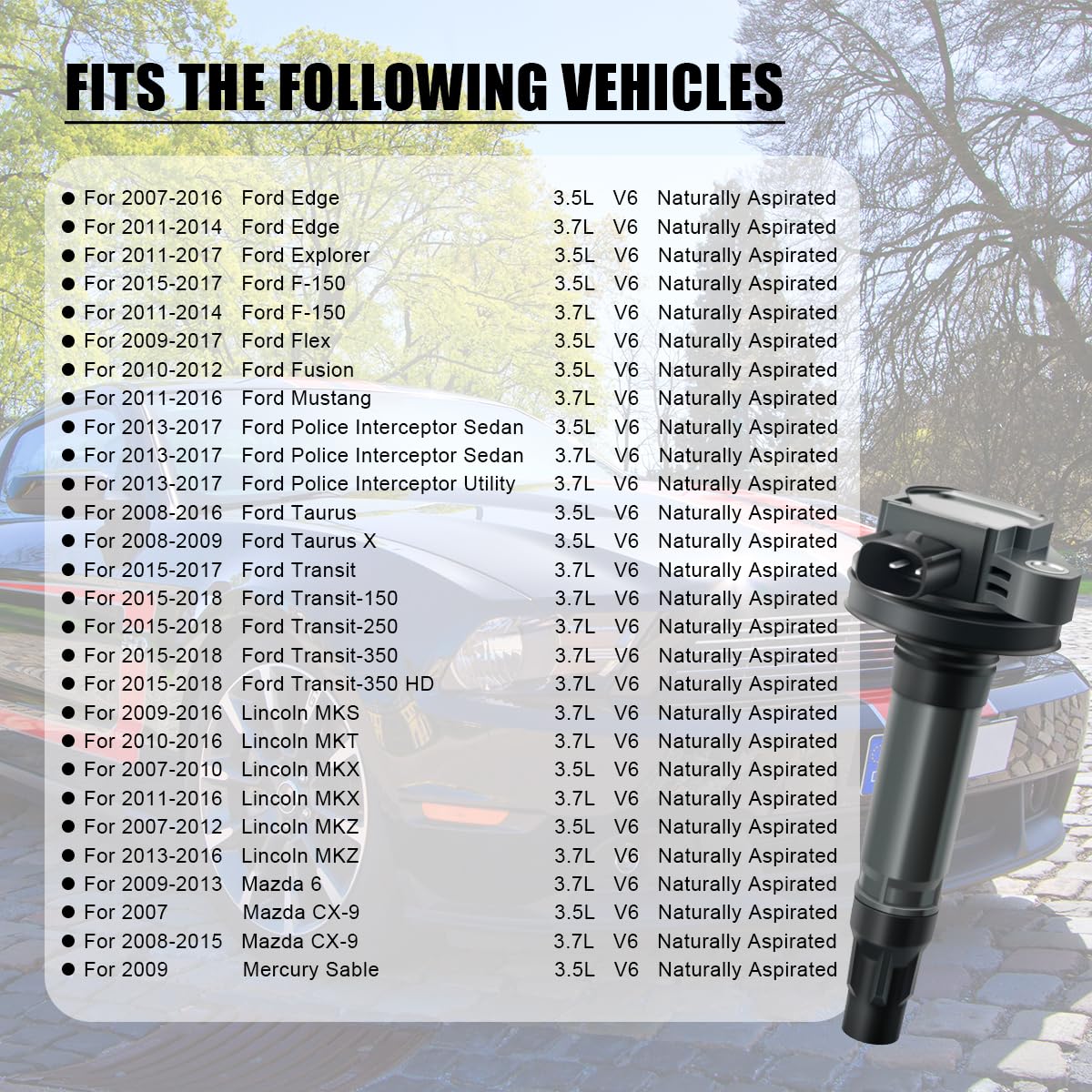 Mas Set Of 6 Ignition Coil Pack & 6Pcs Motorcraft Spark Plug Sp411 Compatible With Fusion Lincoln Mazda Cx-9 Mercury Edge Mks Mkt Mkx Replacement For Uf553 Uf595 5C1652