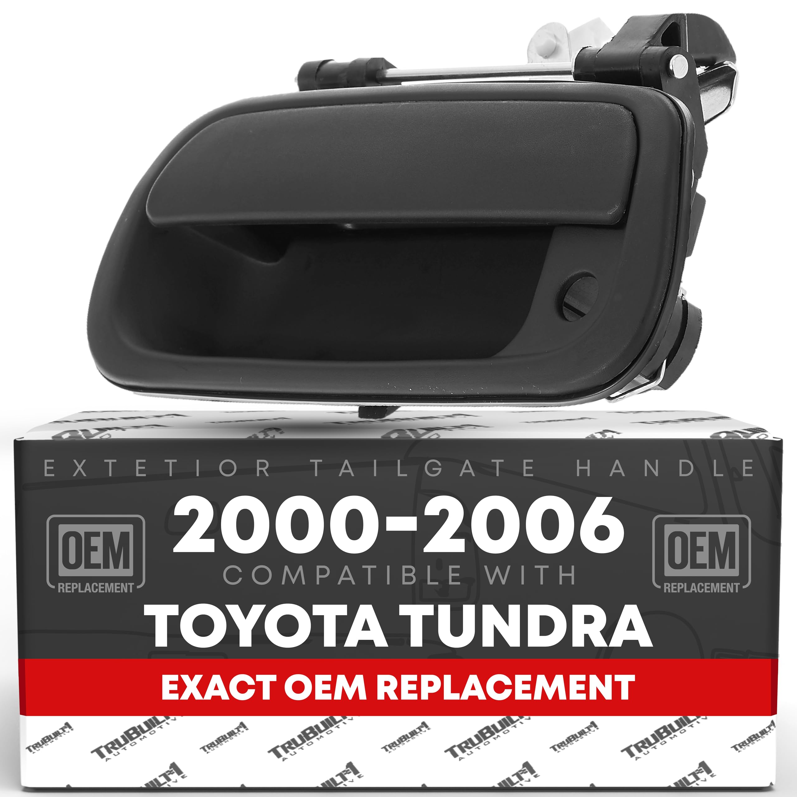 Trubuilt1 Automotive Tailgate Handle Latch With Keyhole - Compatible With 2000-2006 Toyota Tundra - Tail Gate Handle Assembly Textured Black - Oem 69090-0C030-C0, 69090-0C010, 80866, To1915110.