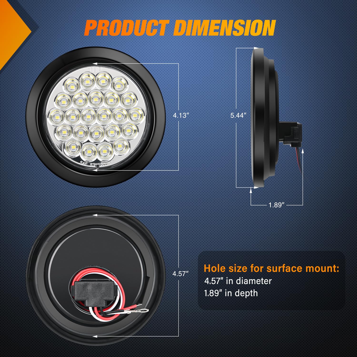 Nilight 4-Inch Round Trailer Tail Light, 2PCS 24LED White Backup Lights, IP67 Waterproof, Model TL-192 for 12V Truck, RV, ATV, UTV