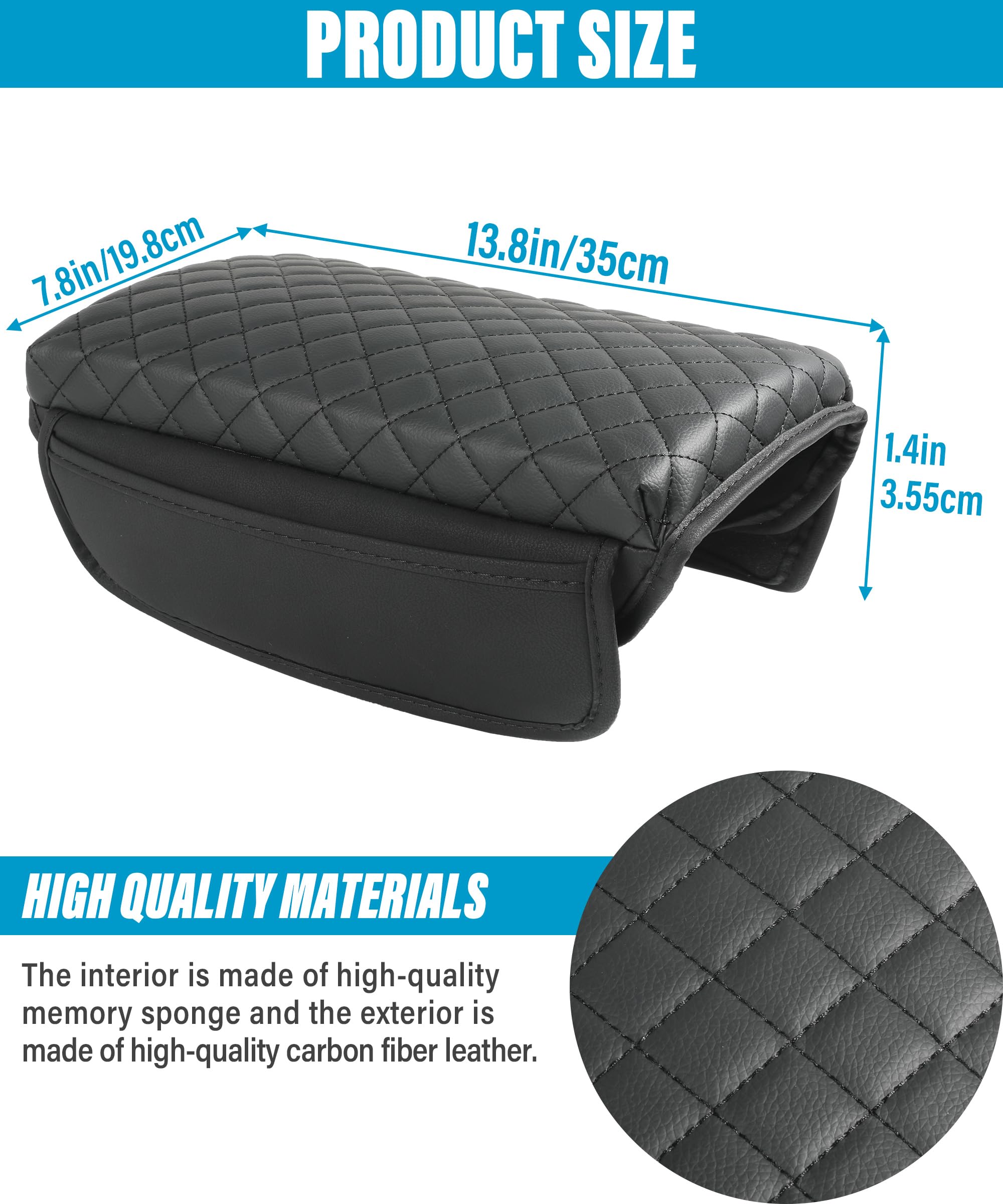 Zlirfy Carbon Fiber Leather Armrest Cover For Car,Auto Center Console Pad With Organizer Pockets,Car Armrest Cover,Car Accessori