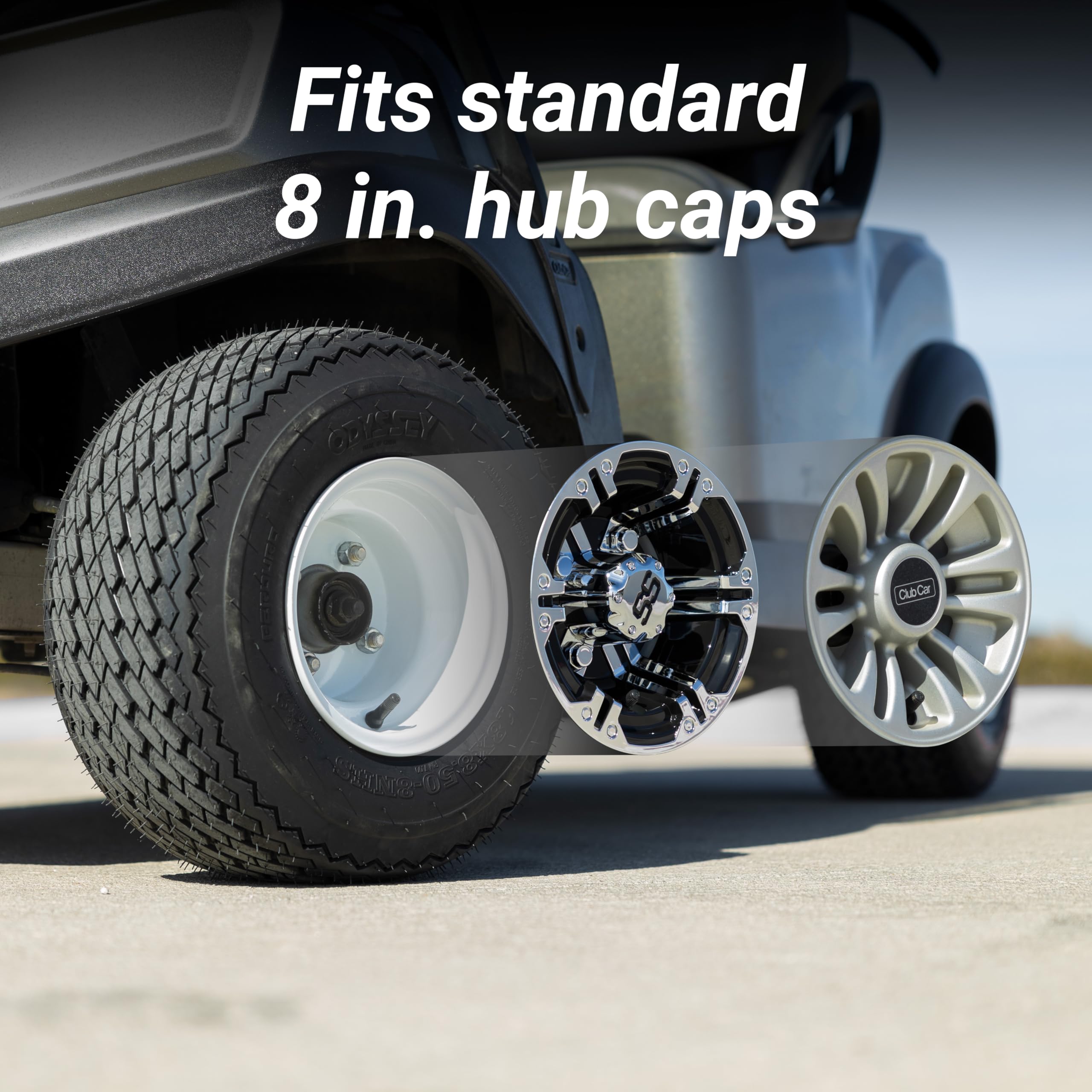 8'' Steel Golf Cart Wheels Glossy White And Odyssey Perduro (18/8.5-8) Golf Cart Tires - Set Of Two
