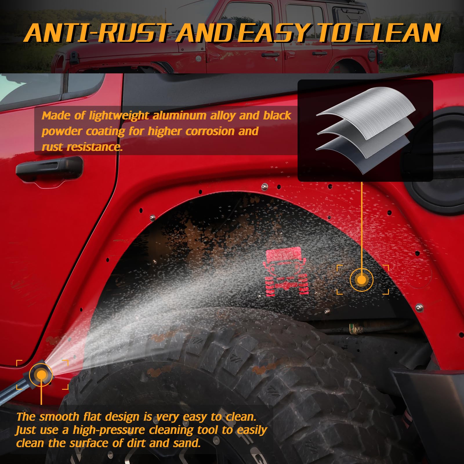 Jroad Jeep Wrangler Inner Fender Rear Fender Liners Compatible With Jeep Wrangler Jl Aluminum,With 4 Led Lights For 2018-2022 Je