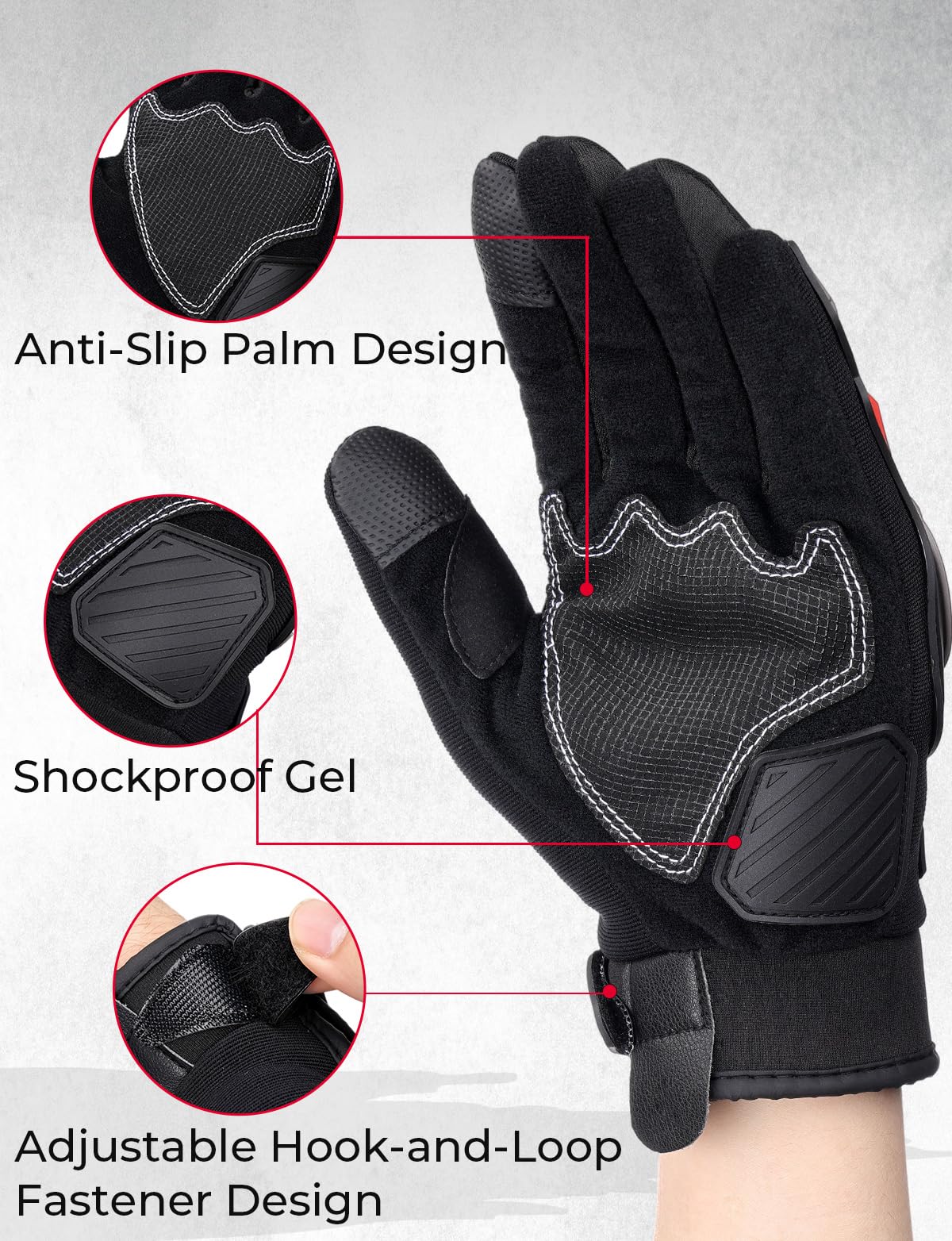 Kemimoto Tactical Gloves For Men, Touchscreen Motorcycle Gloves With Hard Protective Shields For Outdoor Sports On-Road/Off-Road