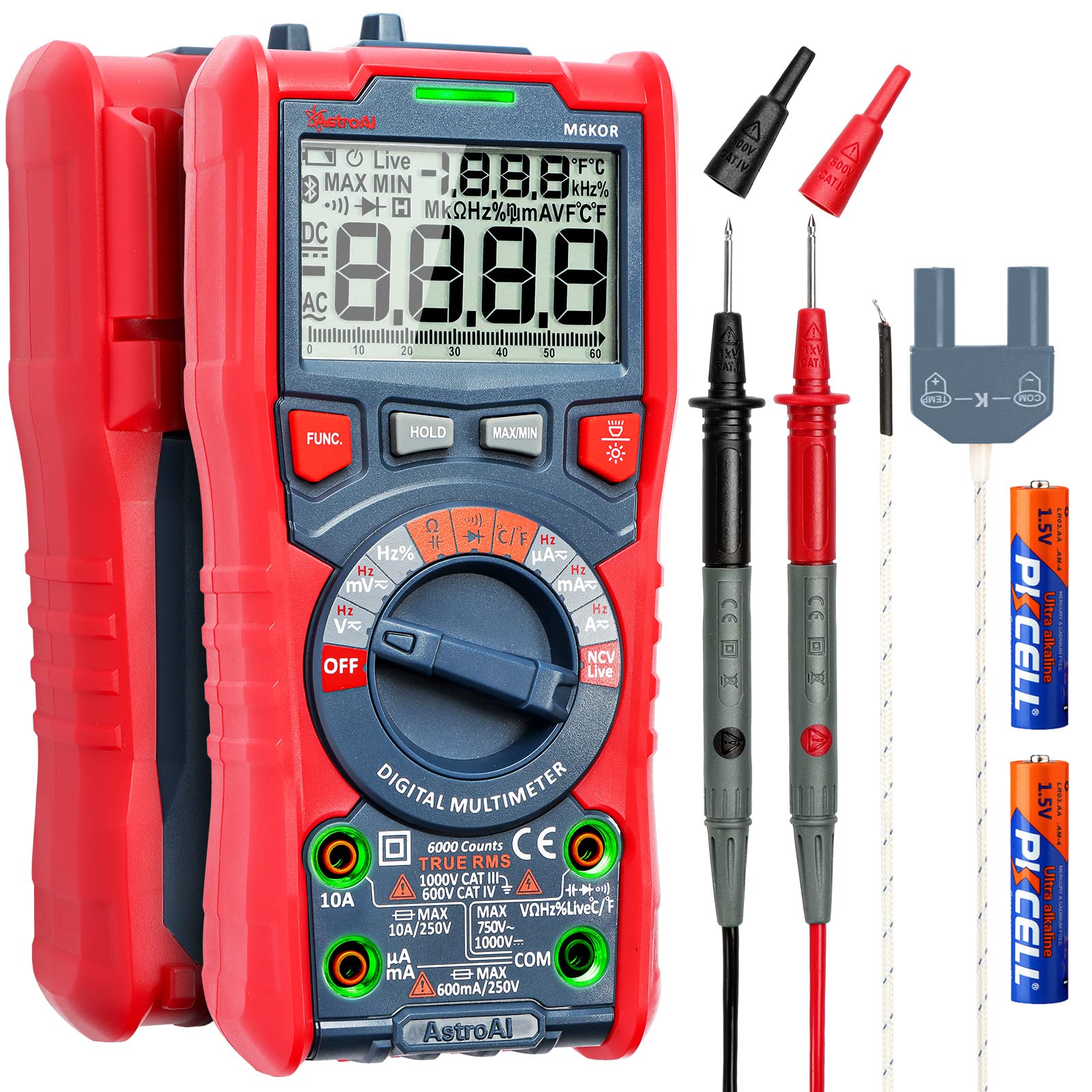 AstroAI Digital Multimeter, TRMS 6000 Counts Auto-Ranging Voltage Tester Voltmeter Measuring AC/DC Voltage Current, Capacitance 