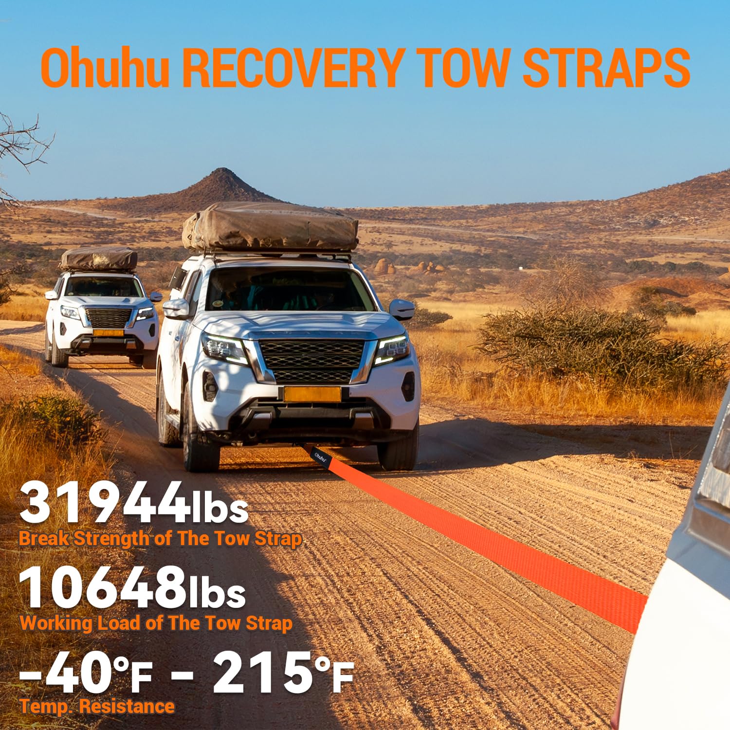 Tow Straps With Shackles, Ohuhu Heavy Duty 3'' X 20Ft Recovery Strap Kit With Hooks, 31,944 Lbs Break Strength, Triple Reinforce