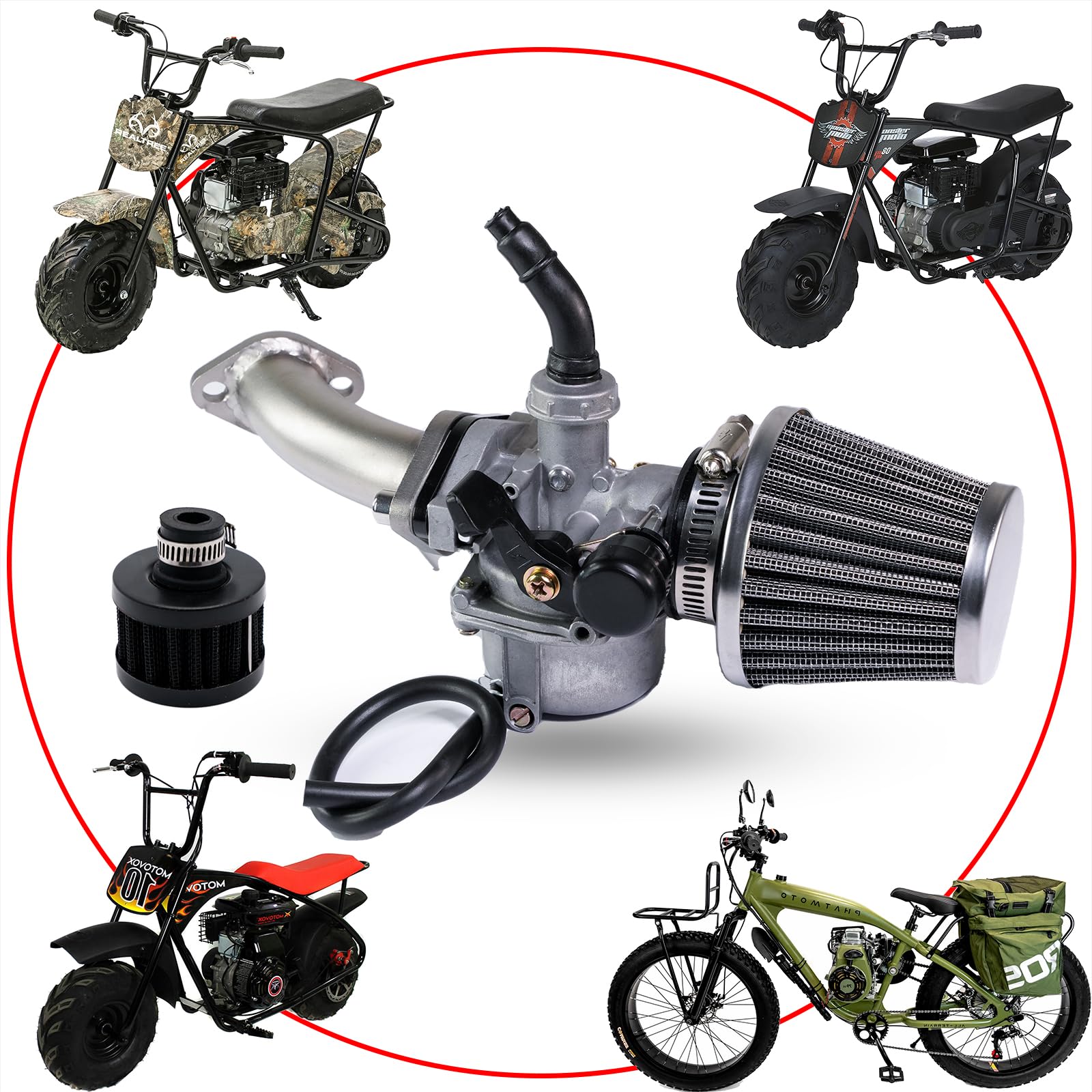 Stage 2 Kit Curved Manifold Racing Performance Slide intake pipe Carb for lifan 79cc 105cc Engine, Phatmoto Gas Bike, Monster Me