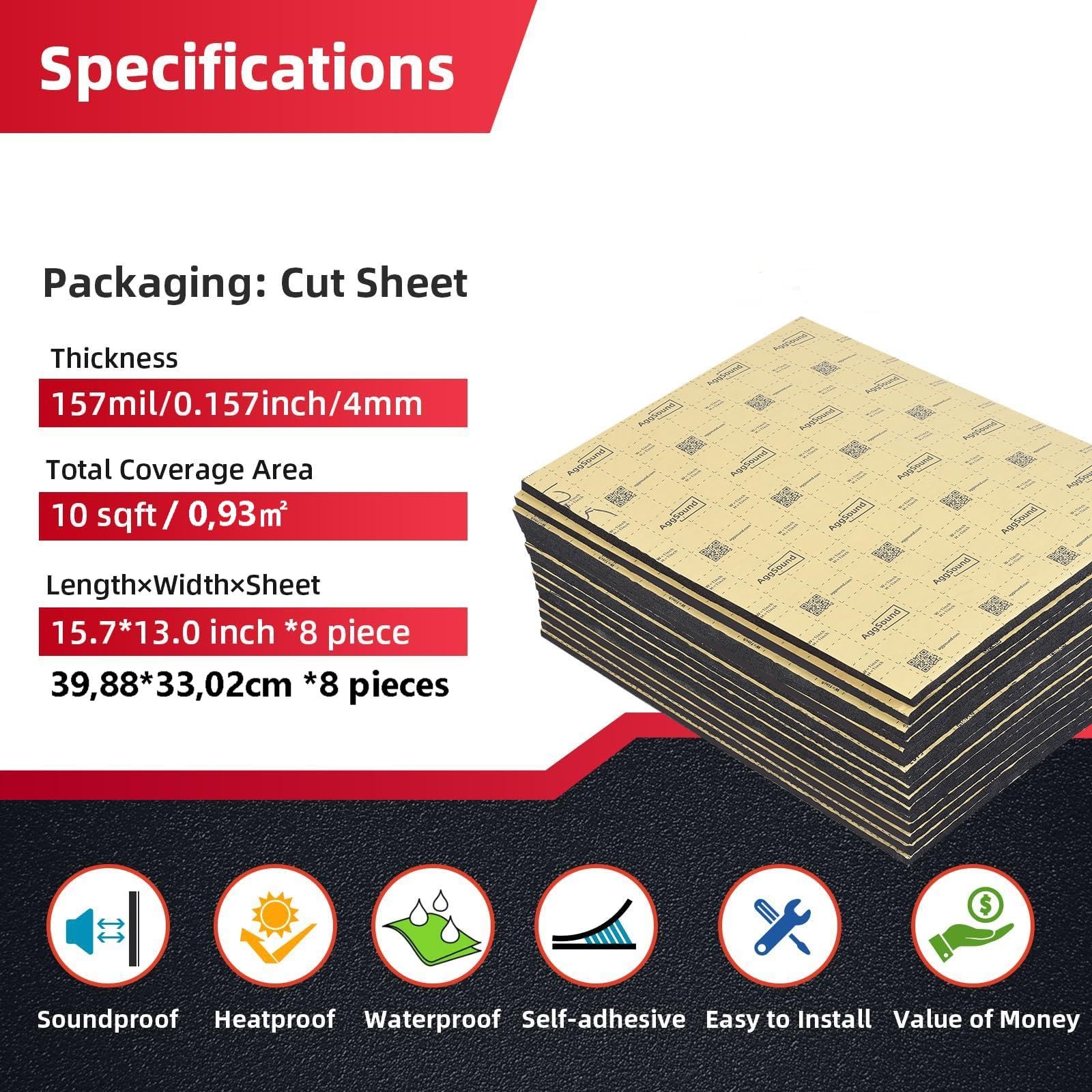 Aggsound 394Mil 10Sqft Thickened Sound Deadener For Cars - Auto Sound Deadening - Closed Cell Foam Noise Deadening Material - He