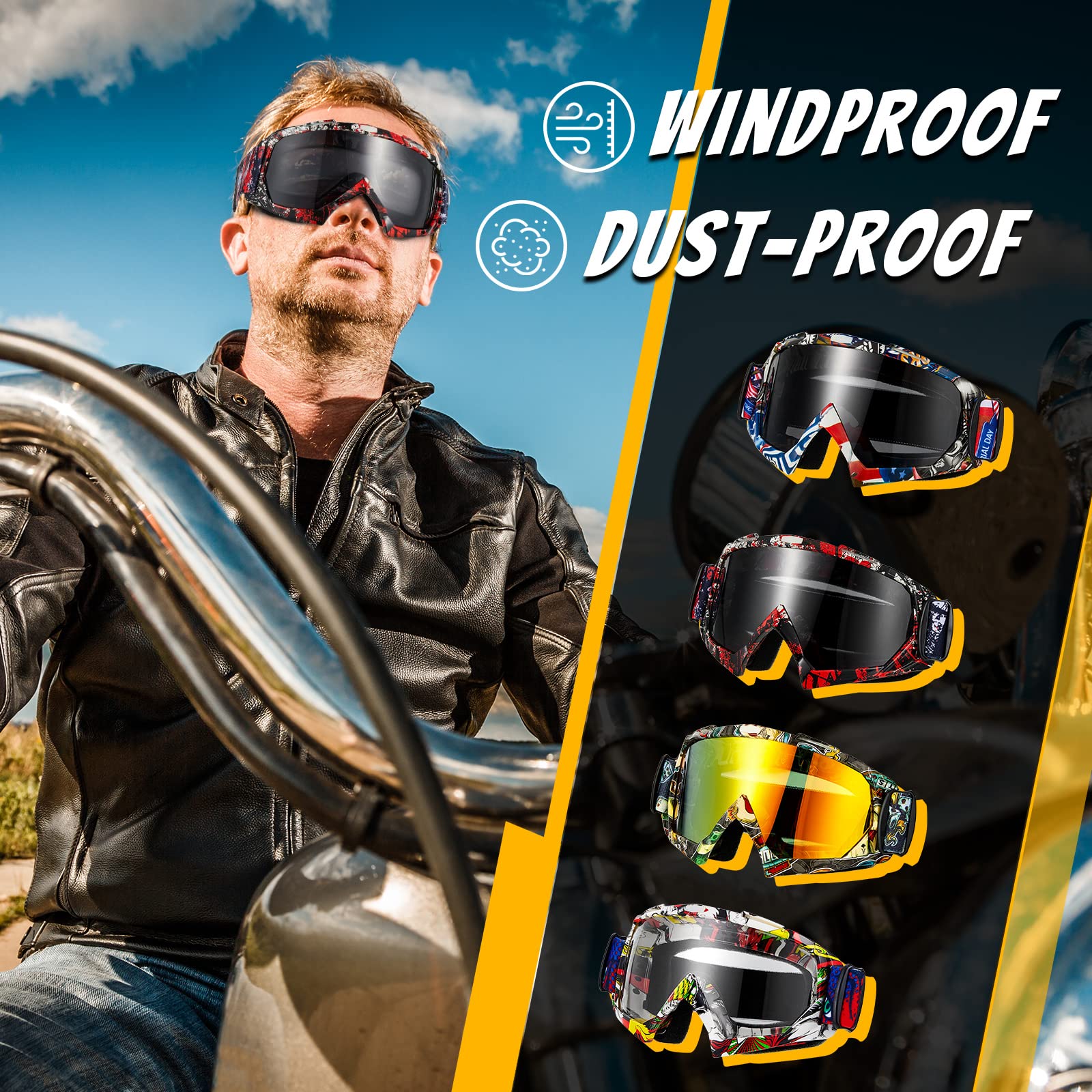 Tallew 4 Pairs Dirt Bike Goggles Motorcycle Goggles Motocross Goggles Riding Racing Atv Goggles For Men Women Power Sports Ski (Cool)