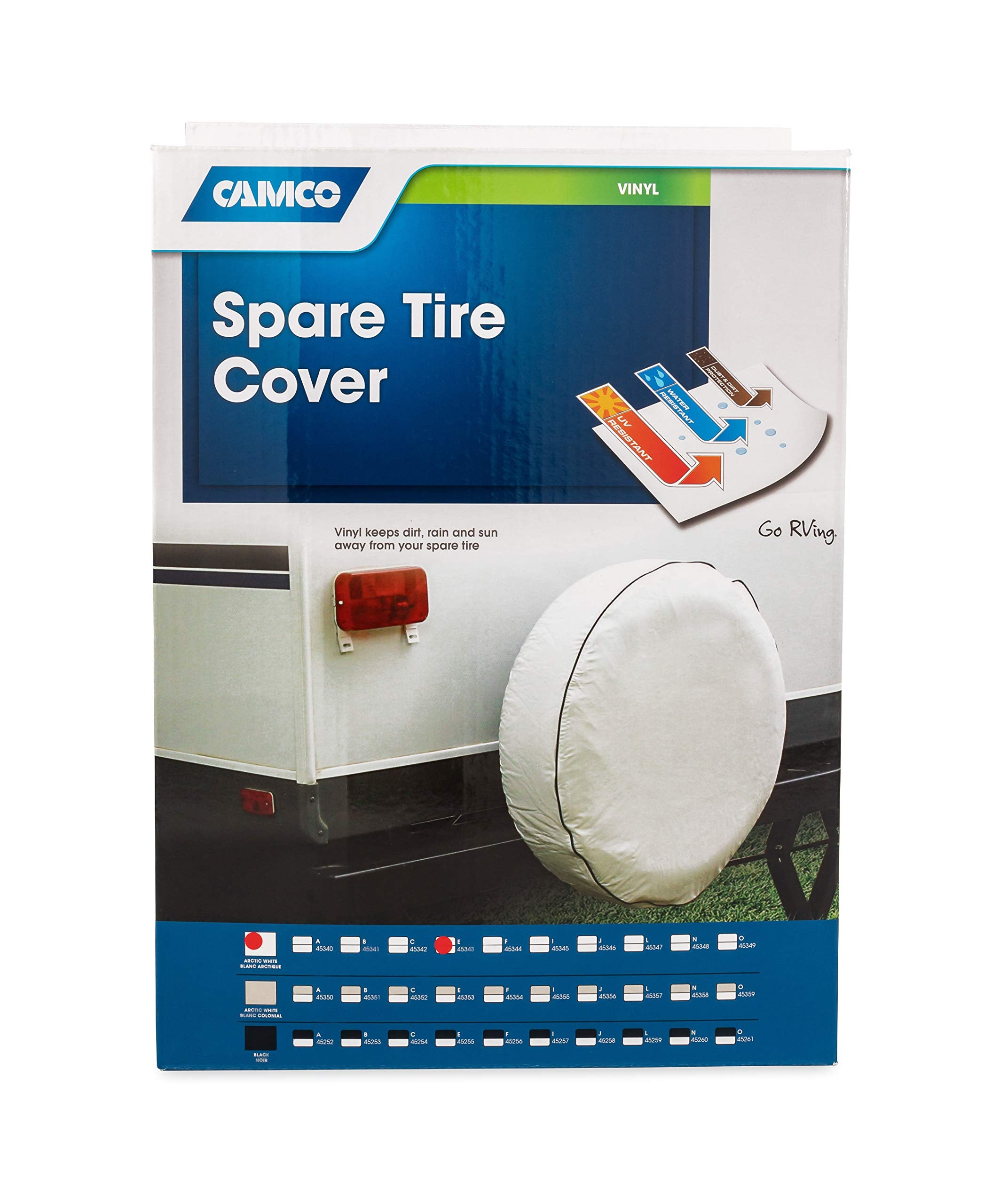 Camco 45343 Vinyl Spare Tire Cover (29-3/4 Inches, White)