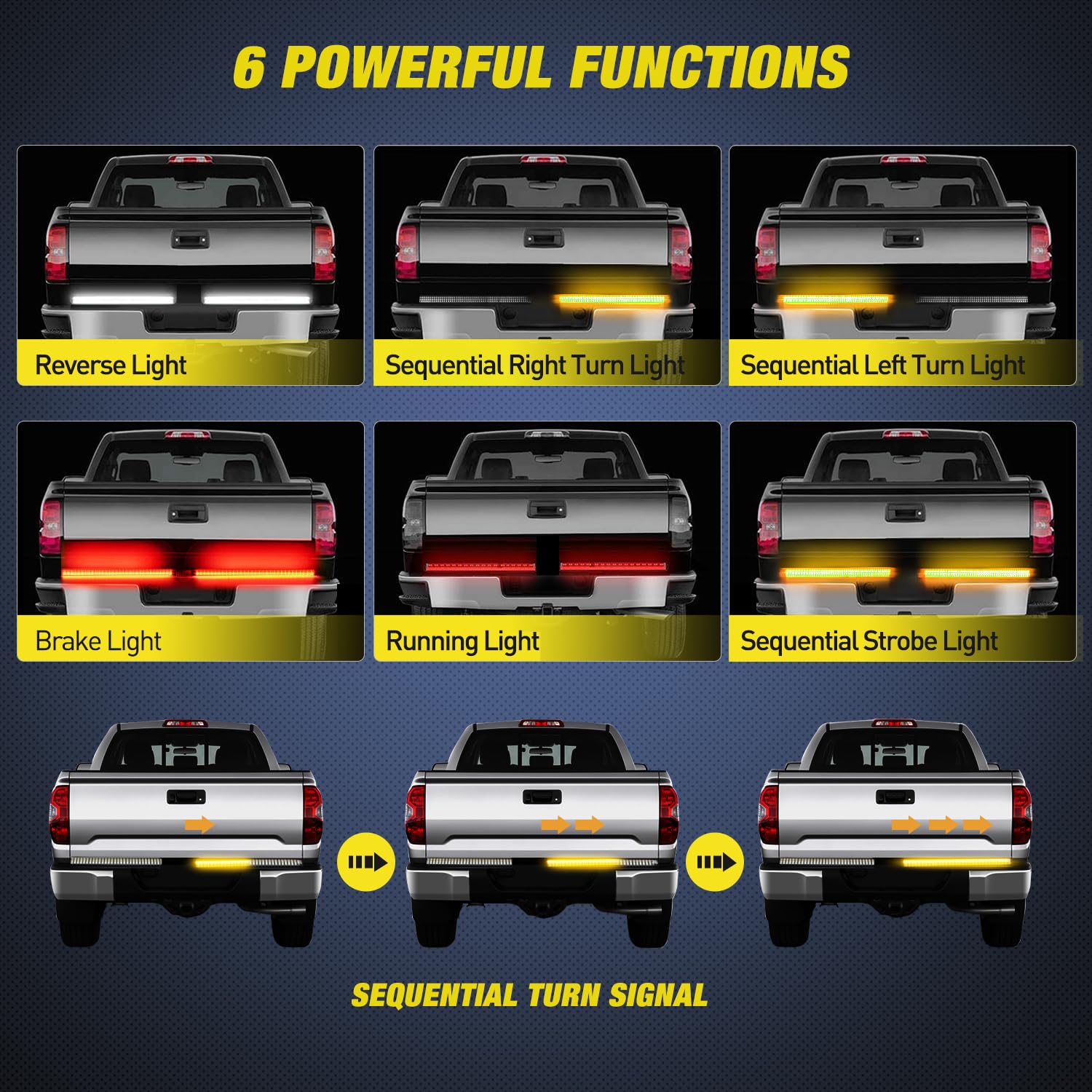 Nilight Truck Tailgate Light Bar 56'' Aluminum Frame Triple Row 576 Led Strip With Red Running Brake Amber Sequential Turn Signa