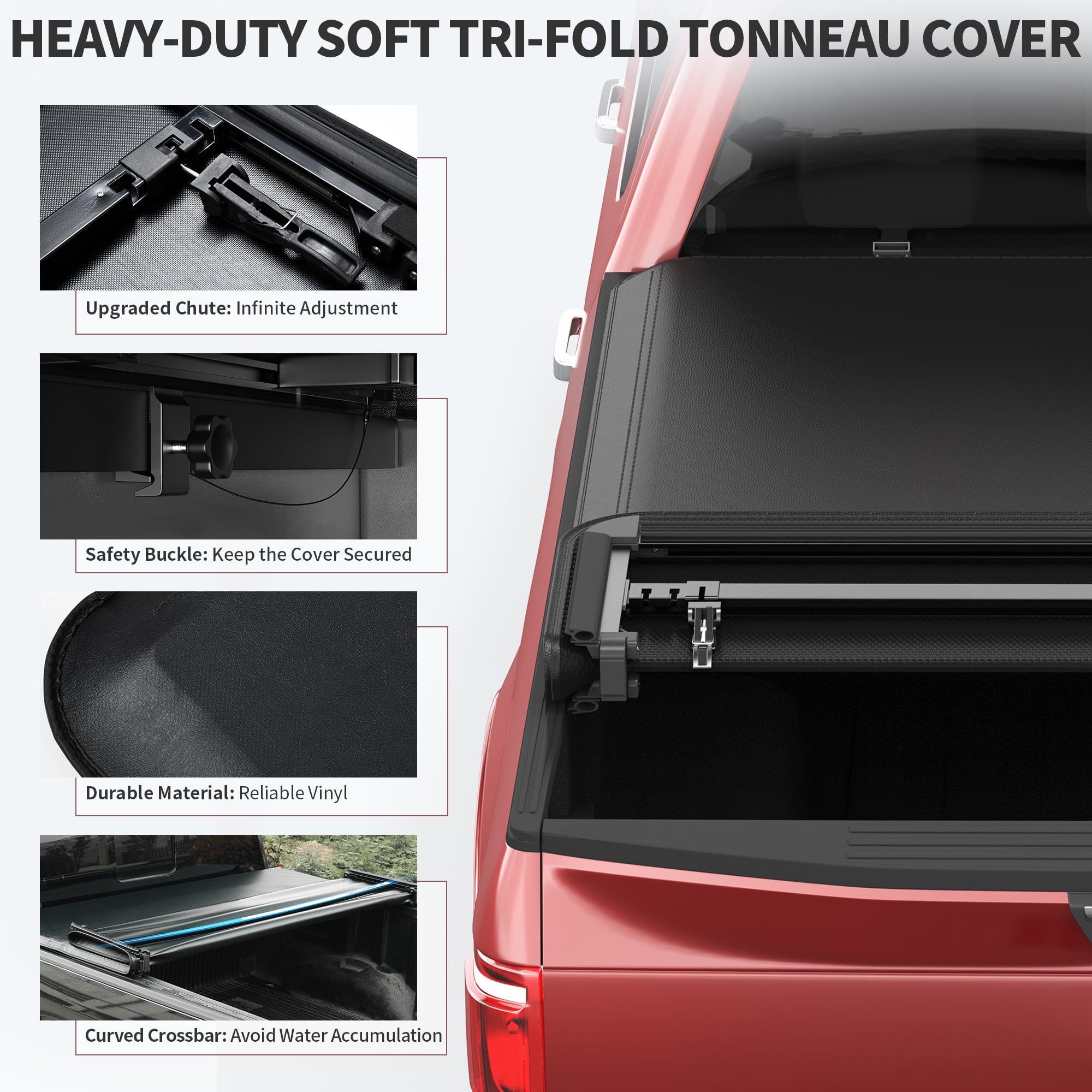 Oedro Soft Quad Fold Tonneau Cover Truck Bed Covers Compatible With 2009-2014 Ford F-150 F150 6.5Ft Bed
