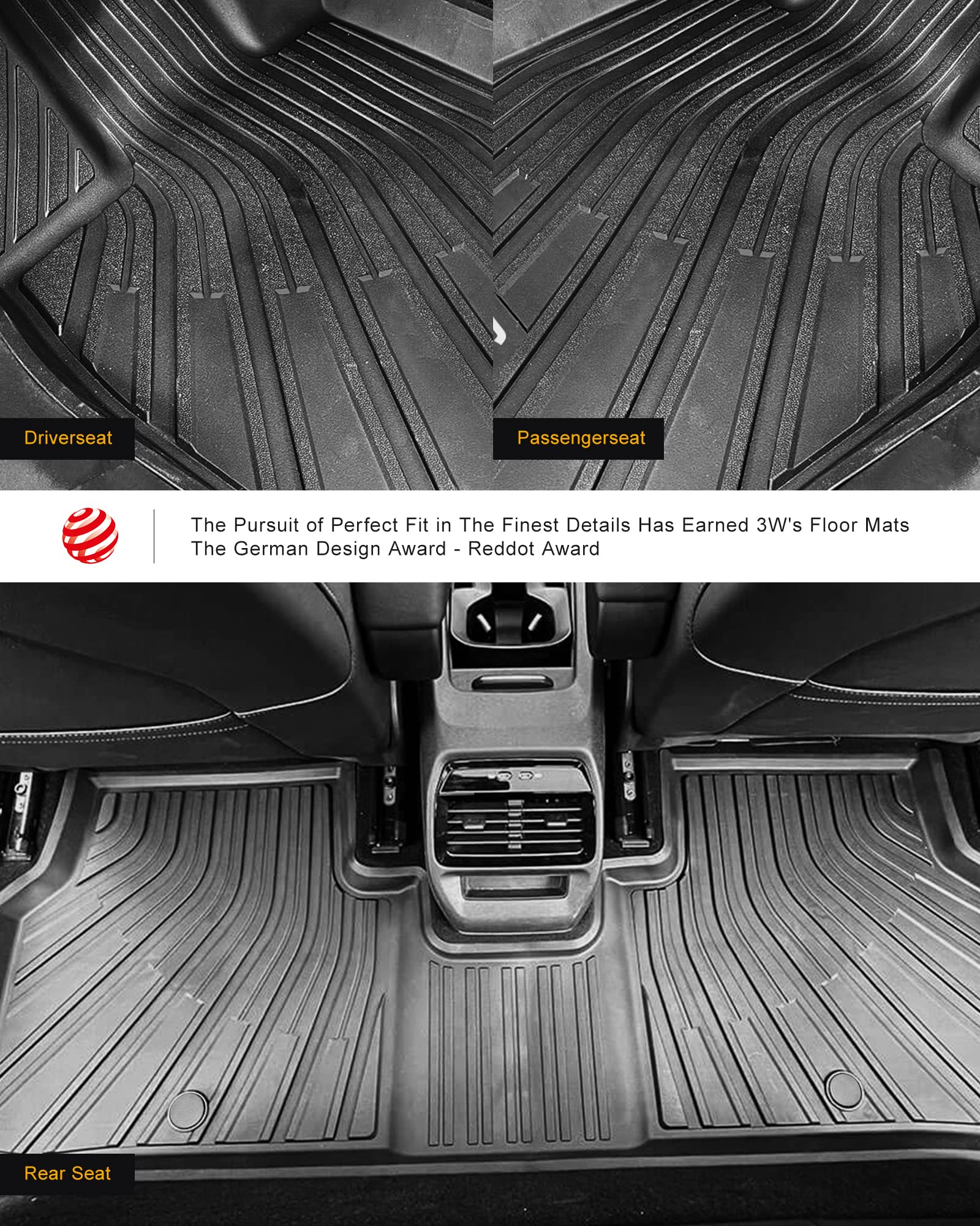 3W Floor Mats Fit For Volkswagen Id.4 2021-2024 2025, All Weather Id4 Accessories Custom Fit Floor Liner 1St, 2Nd Row Full Set F